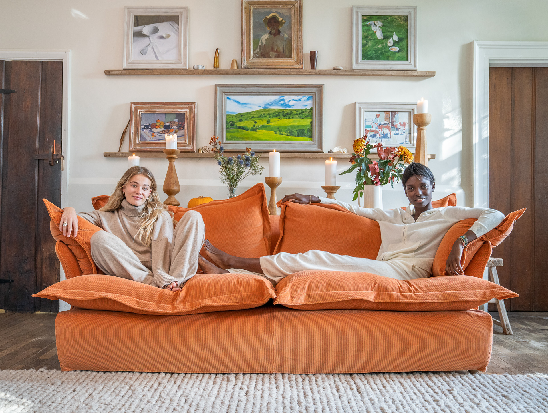 Burnt Orange Corduroy - Song Pillow Edge Sofa