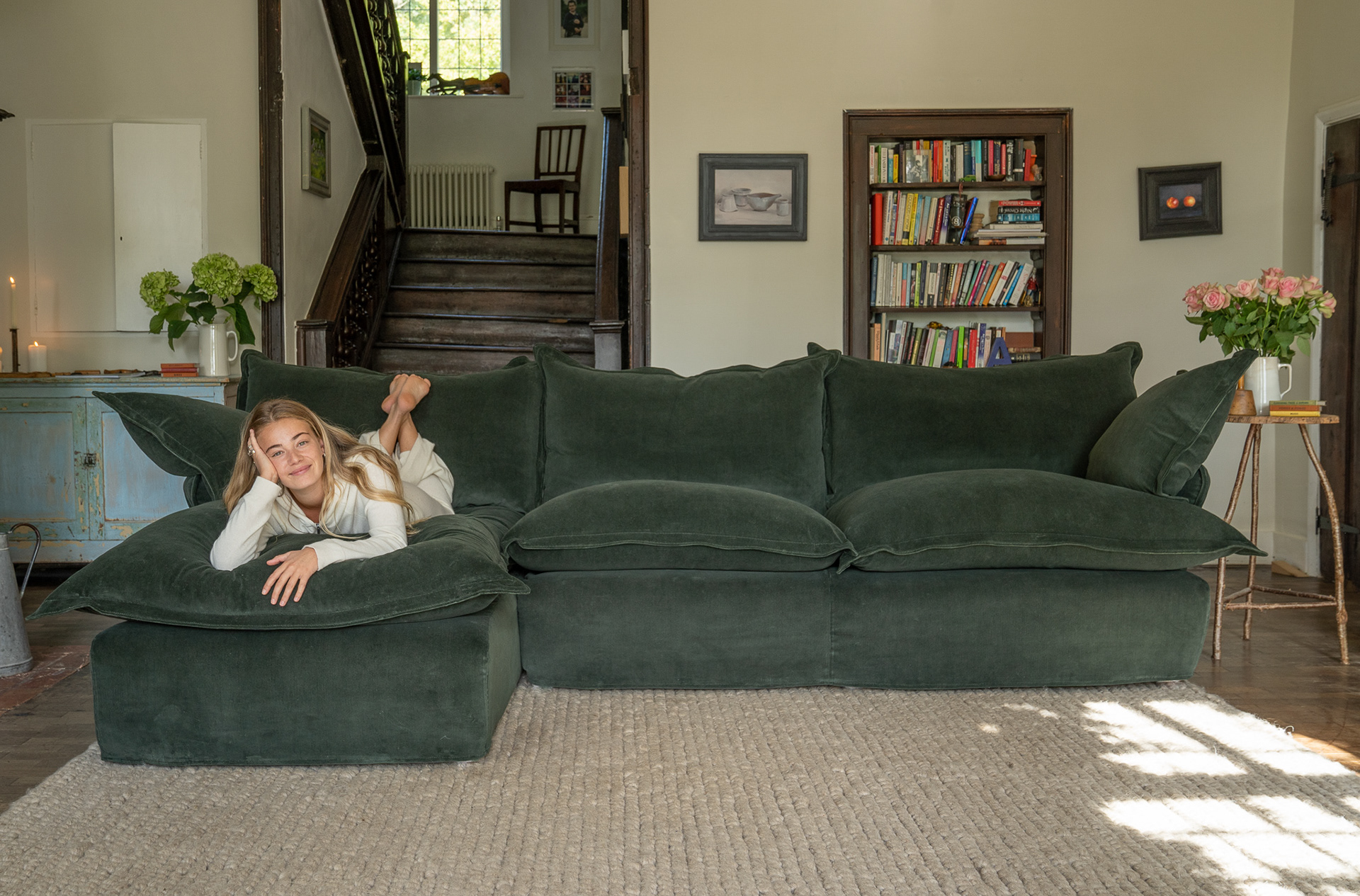 Customer Own Fabric - Song Pillow Edge Large Chaise Sofa