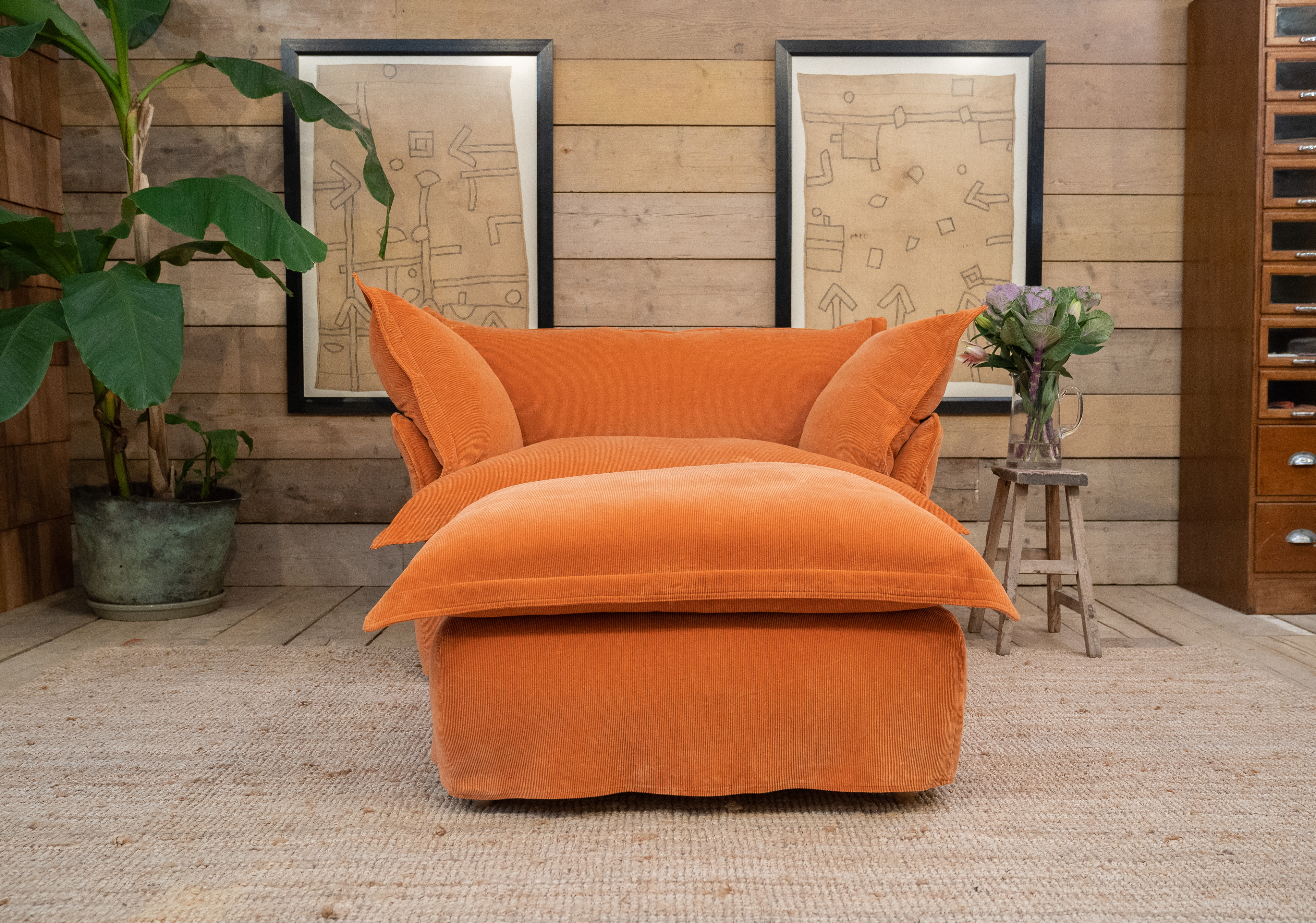 Burnt Orange Corduroy - Song Pillow Edge Love Seat