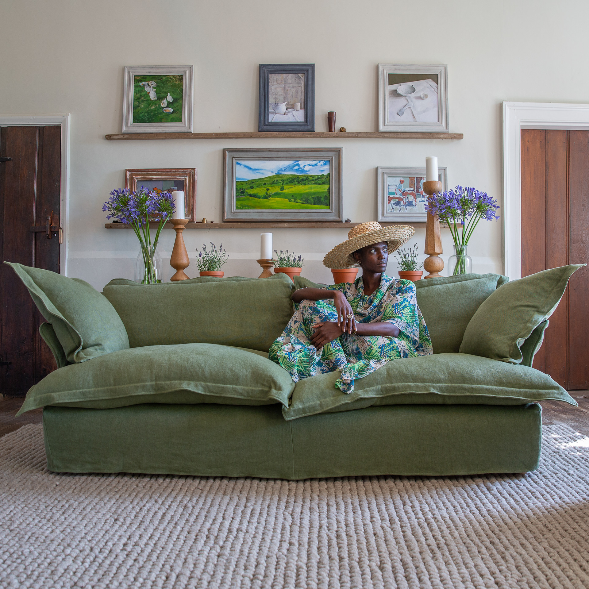 Malachite 100% Linen - Song Pillow Edge Sofa
