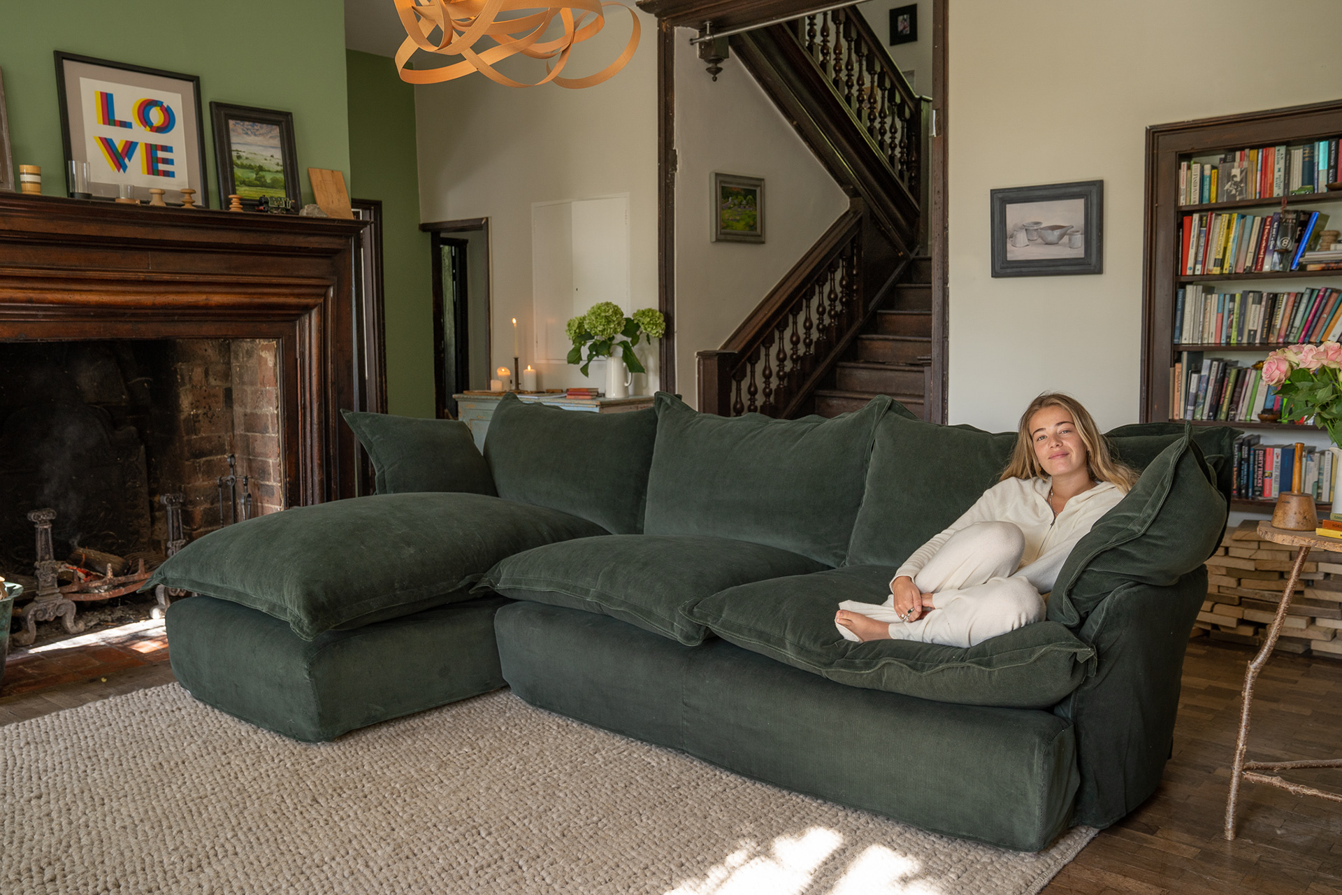 Customer Own Fabric - Song Pillow Edge Large Chaise Sofa