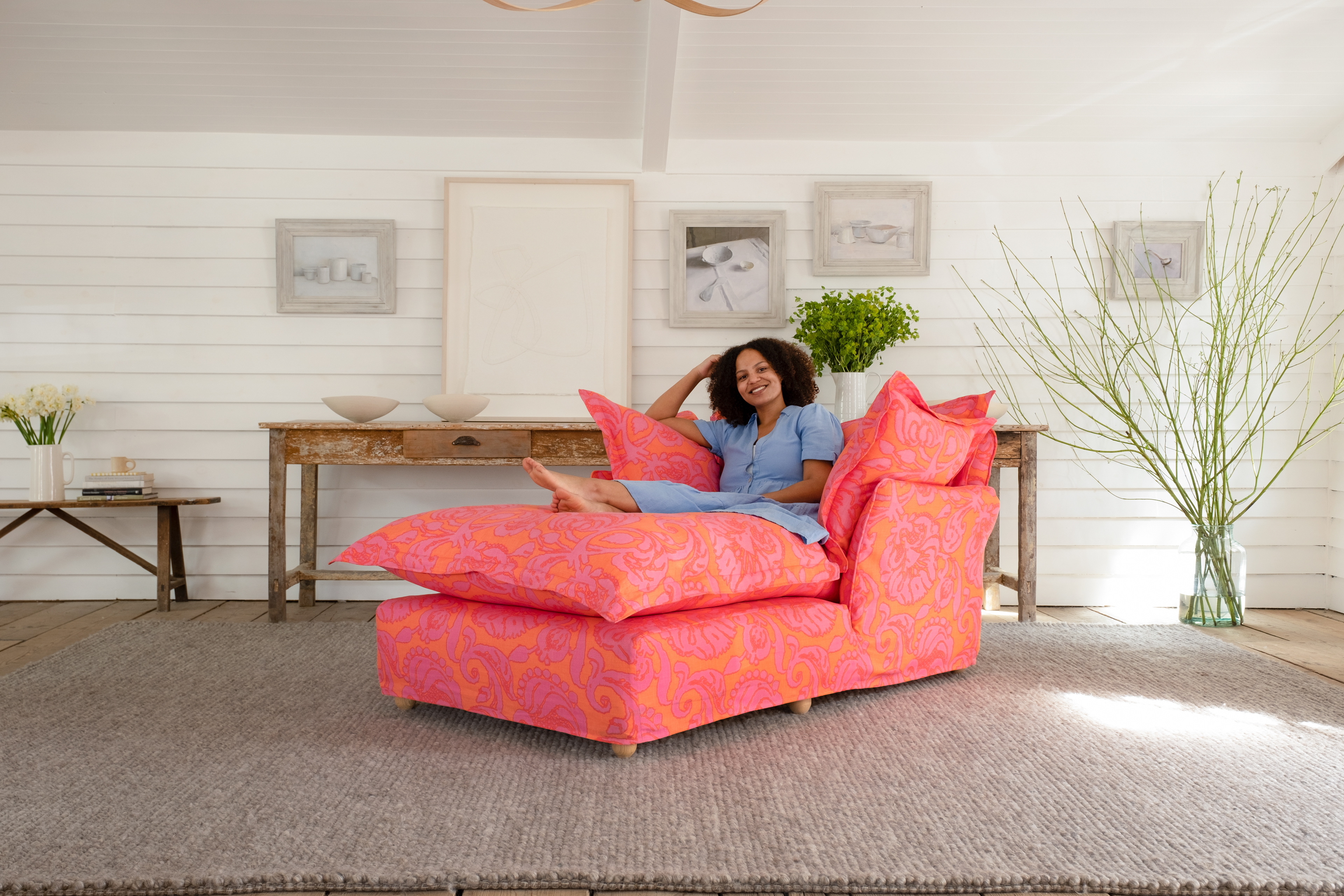 Customer Own Fabric - Song Pillow Edge Armchair Chaise