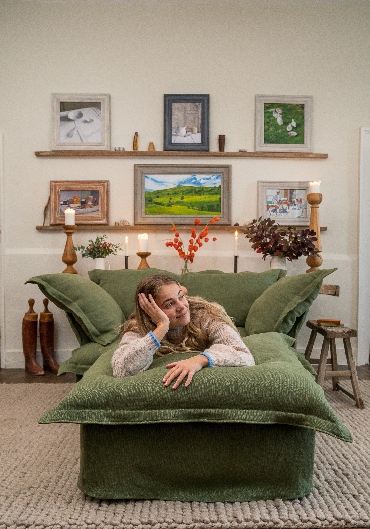 Malachite 100% Linen - Song Pillow Edge Love Seat