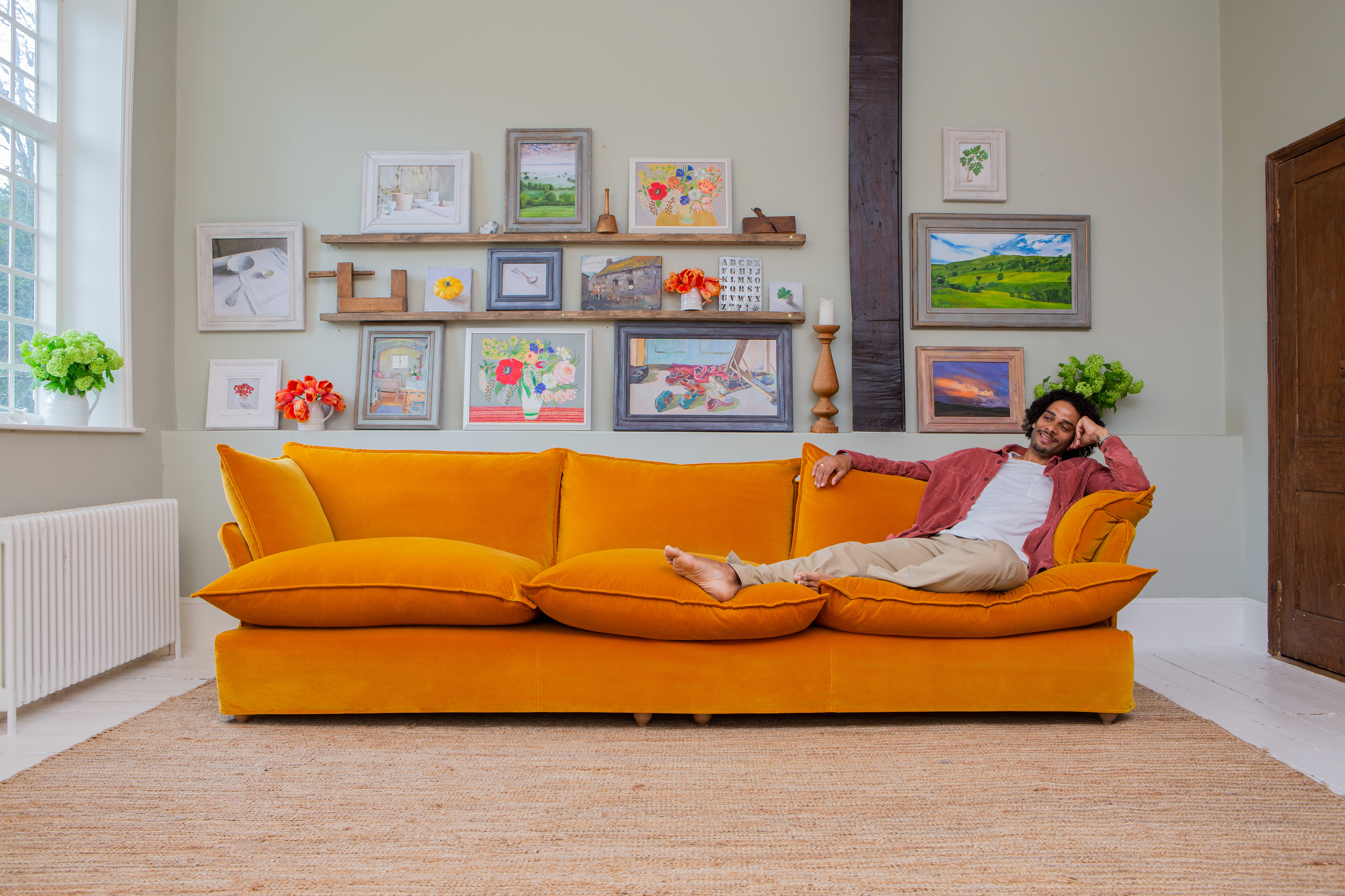 Cumin Velvet - Song Short Pillow Edge Large Sofa