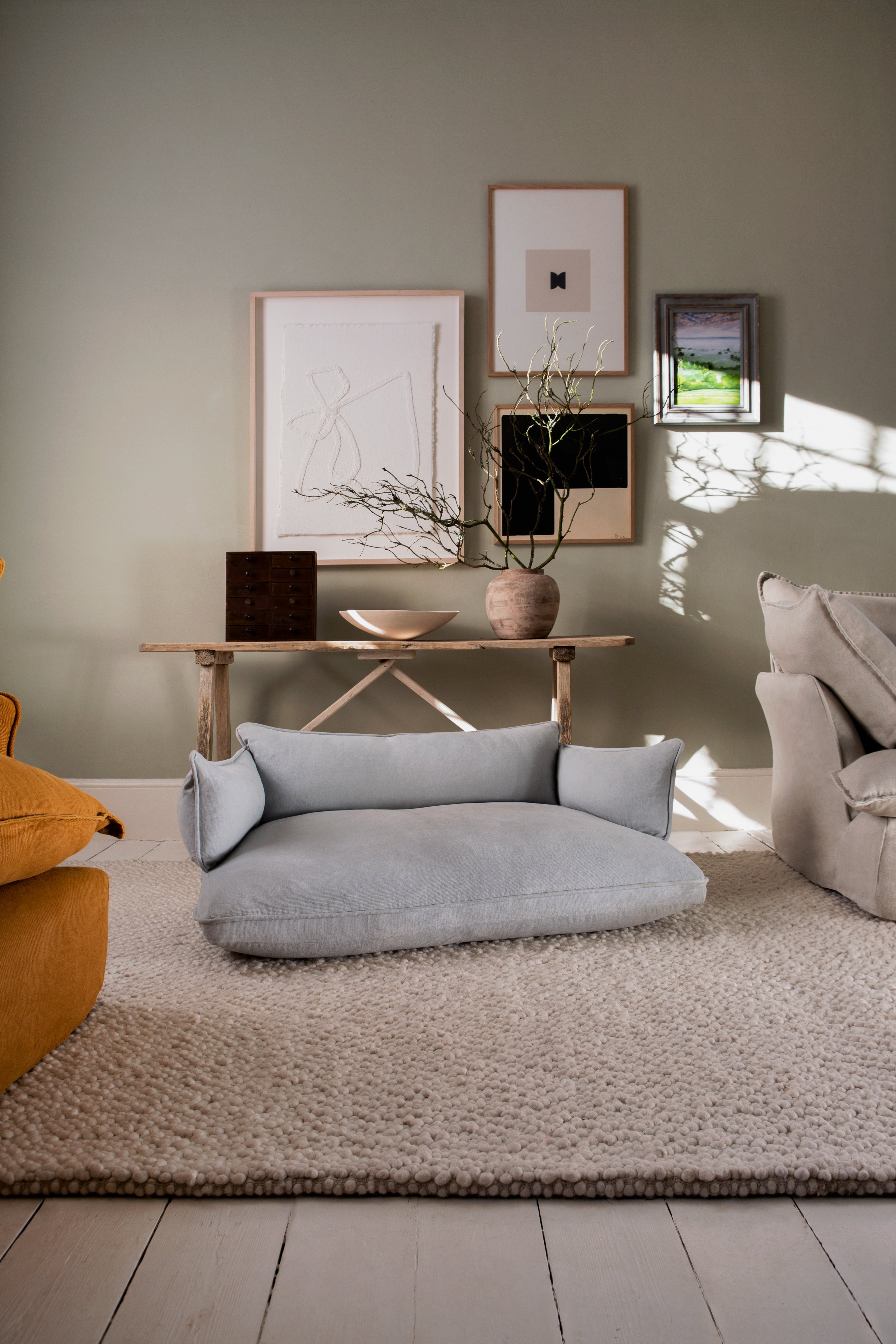 Silver Birch Grey Brushed Cotton - Marnie Piped Edge Dog Bed
