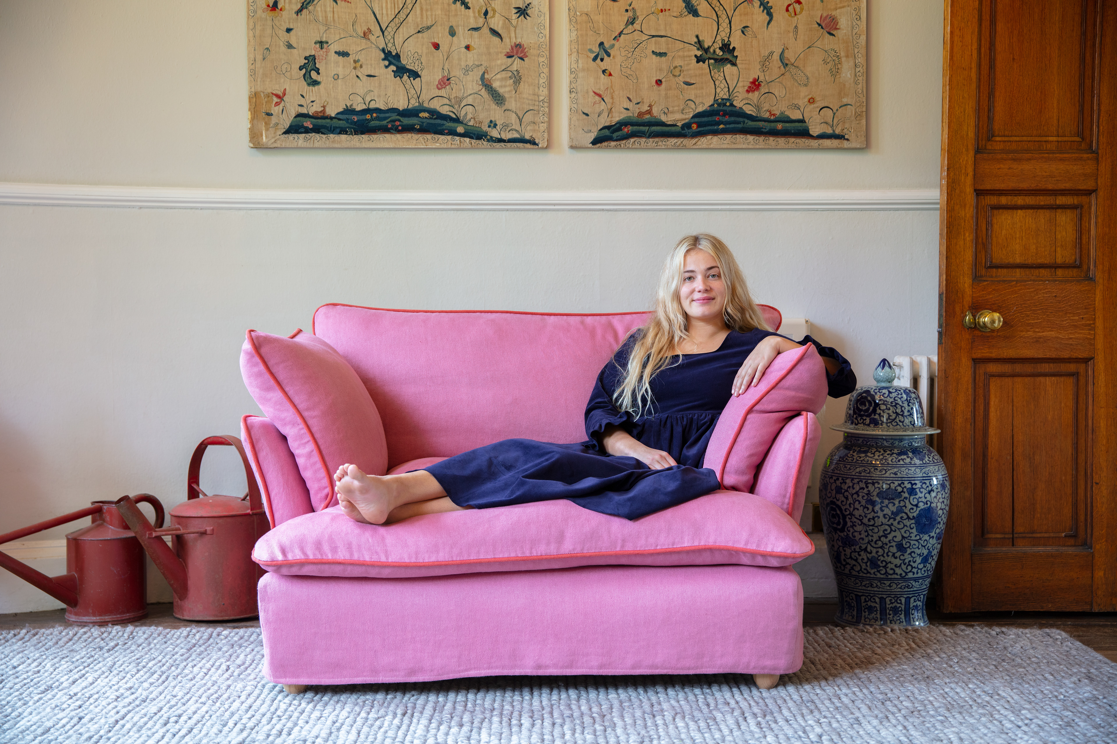 Rose Quartz/Garnet 100% Linen - Marnie Contrast Piped Love Seat