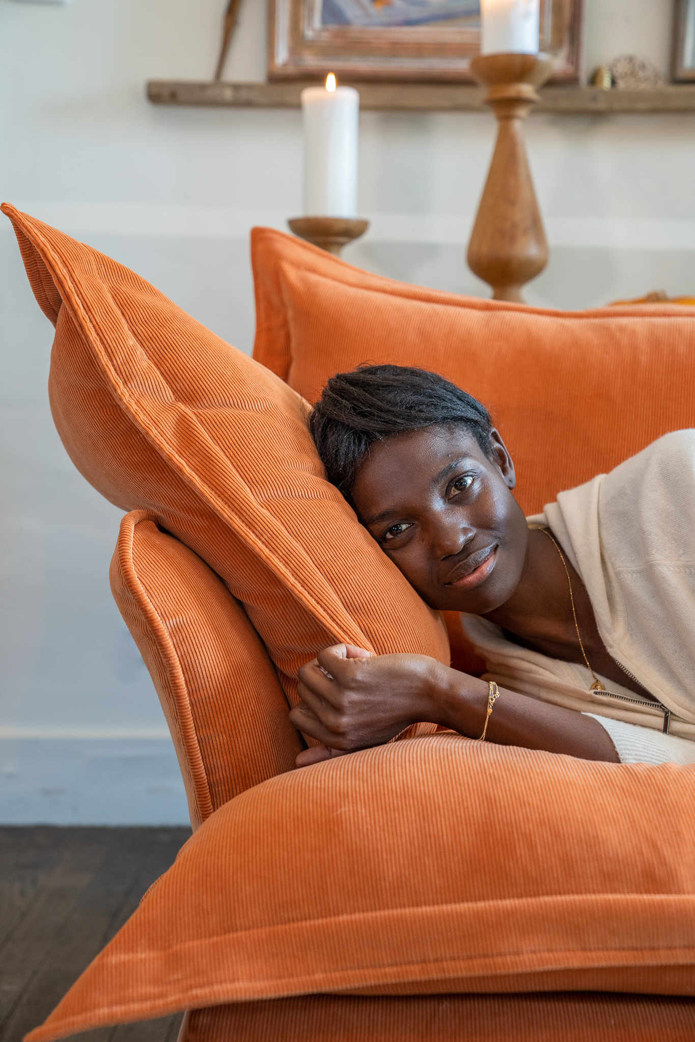 Burnt Orange Corduroy - Song Pillow Edge Sofa