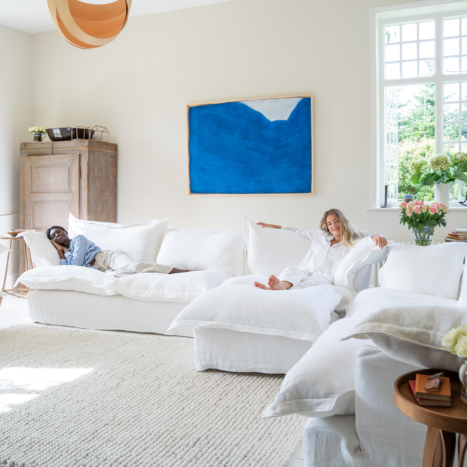 Selenite 100% Linen - Song Pillow Edge Large Sofa & Footstool
