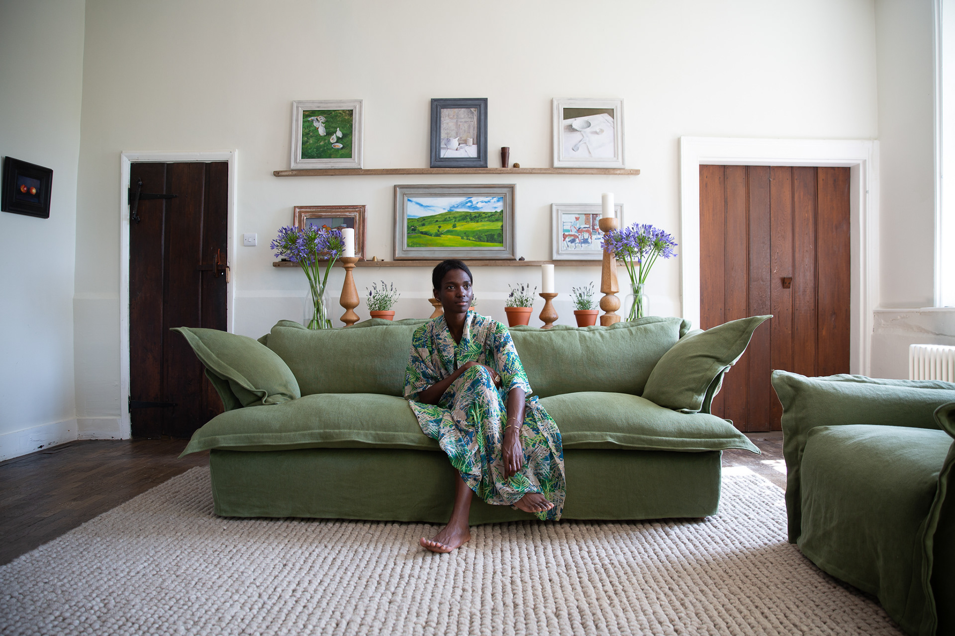 Malachite 100% Linen - Song Pillow Edge Sofa