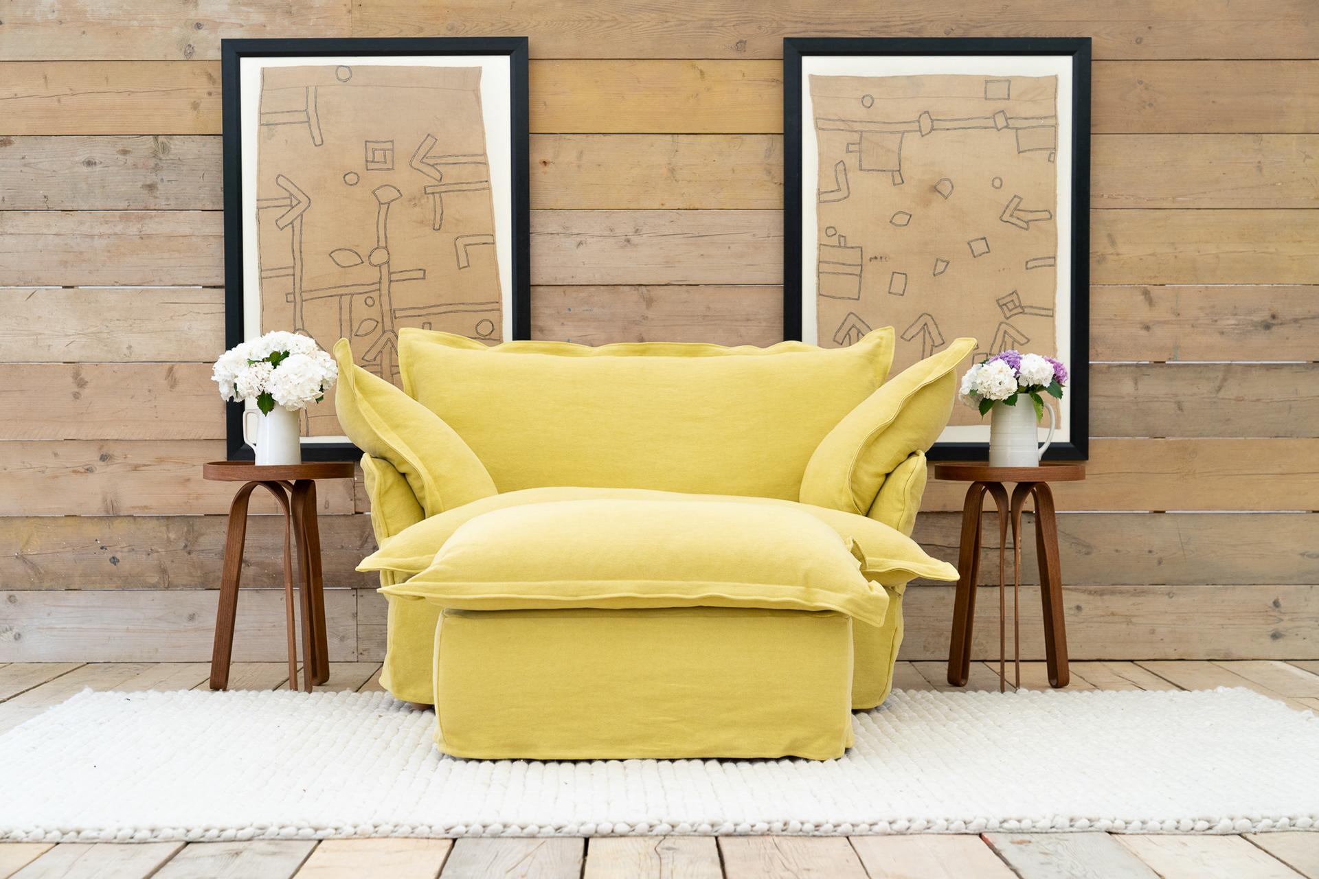 Citrine 100% Linen - Song Pillow Edge Love Seat
