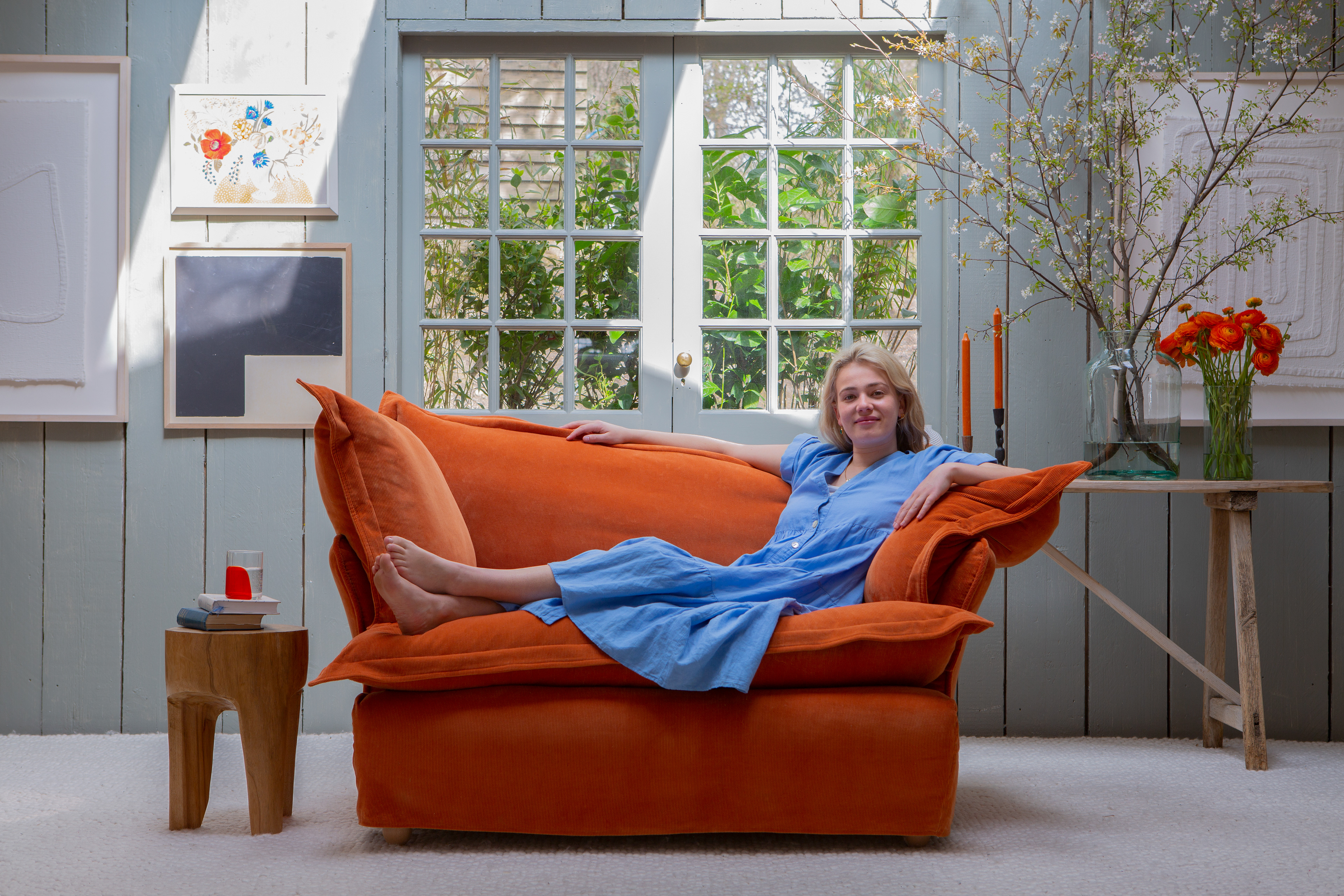 Burnt Orange Corduroy - Song Pillow Edge Love Seat