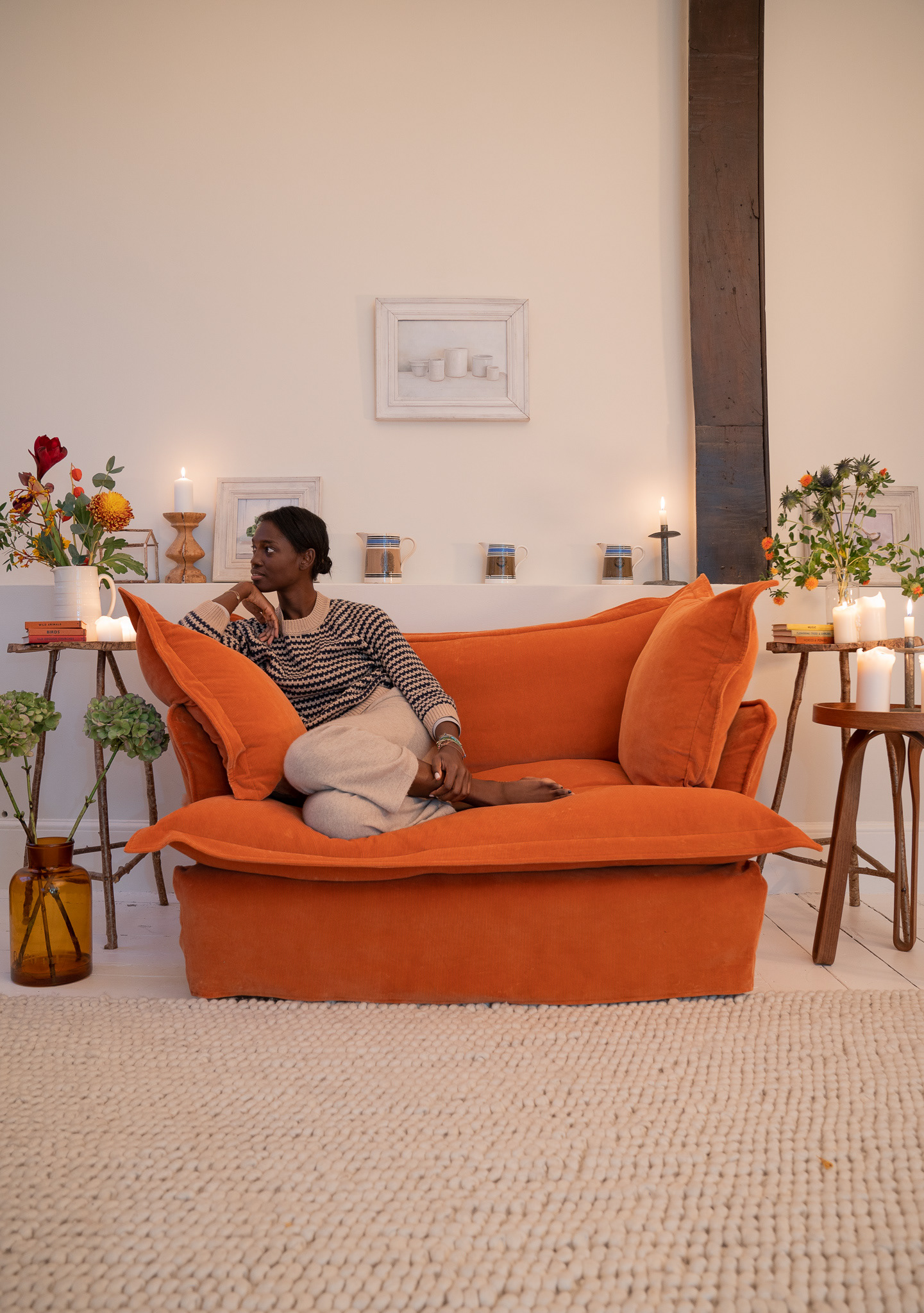 Burnt Orange Corduroy - Song Pillow Edge Love Seat