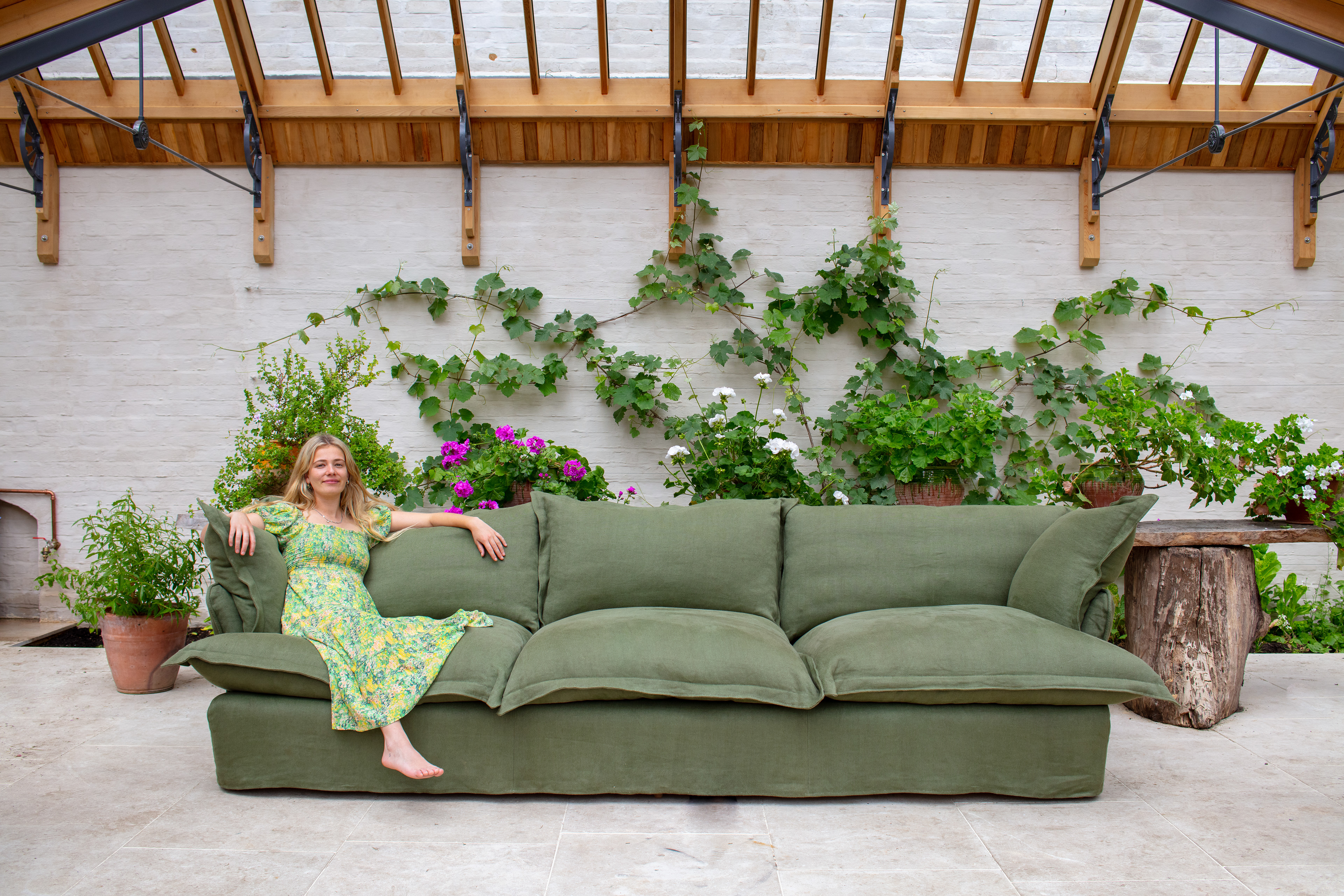 Malachite 100% Linen - Song Pillow Edge Large Sofa