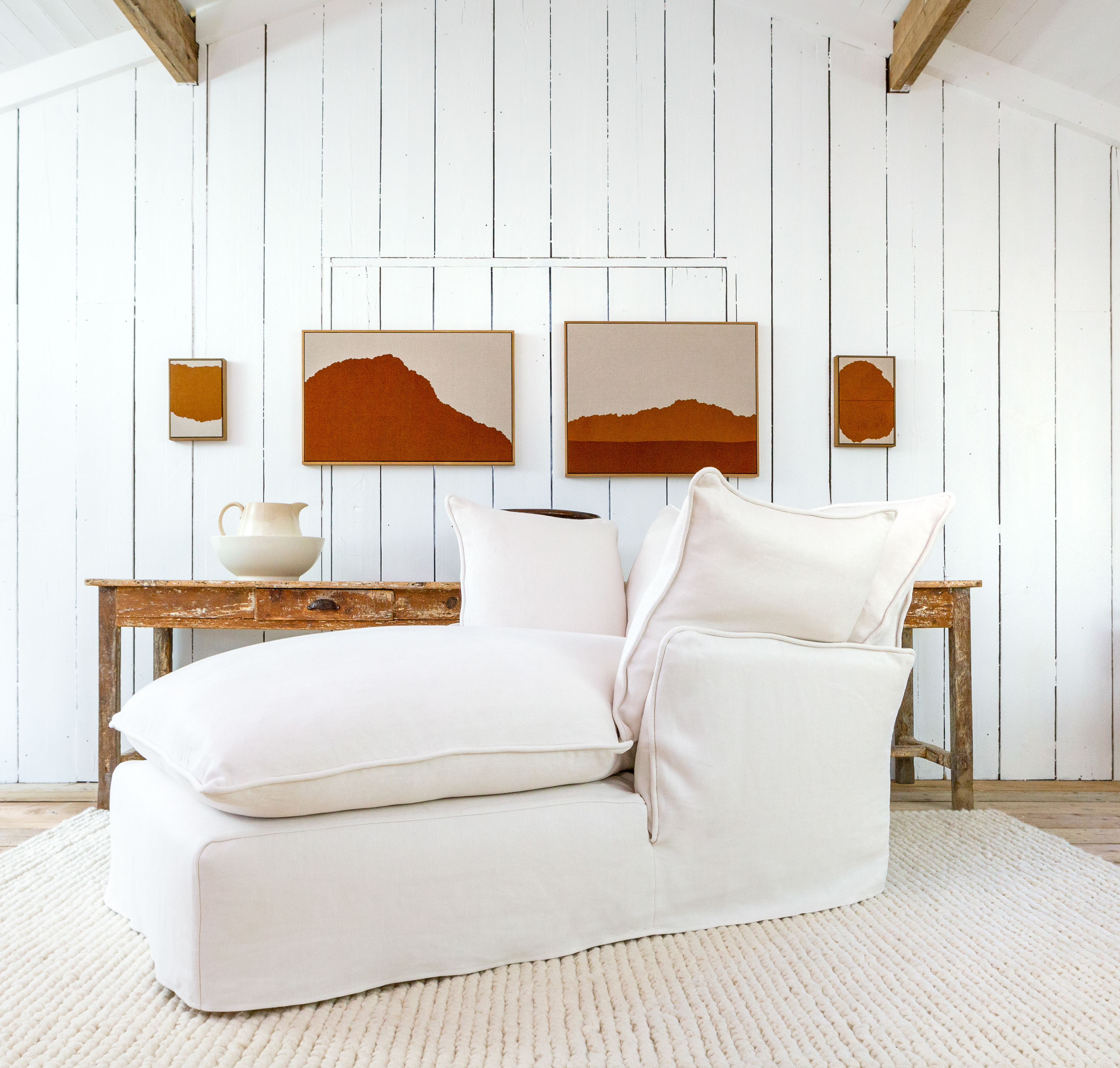 Moonstone 100% Linen - Marnie Piped Edge Armchair Chaise