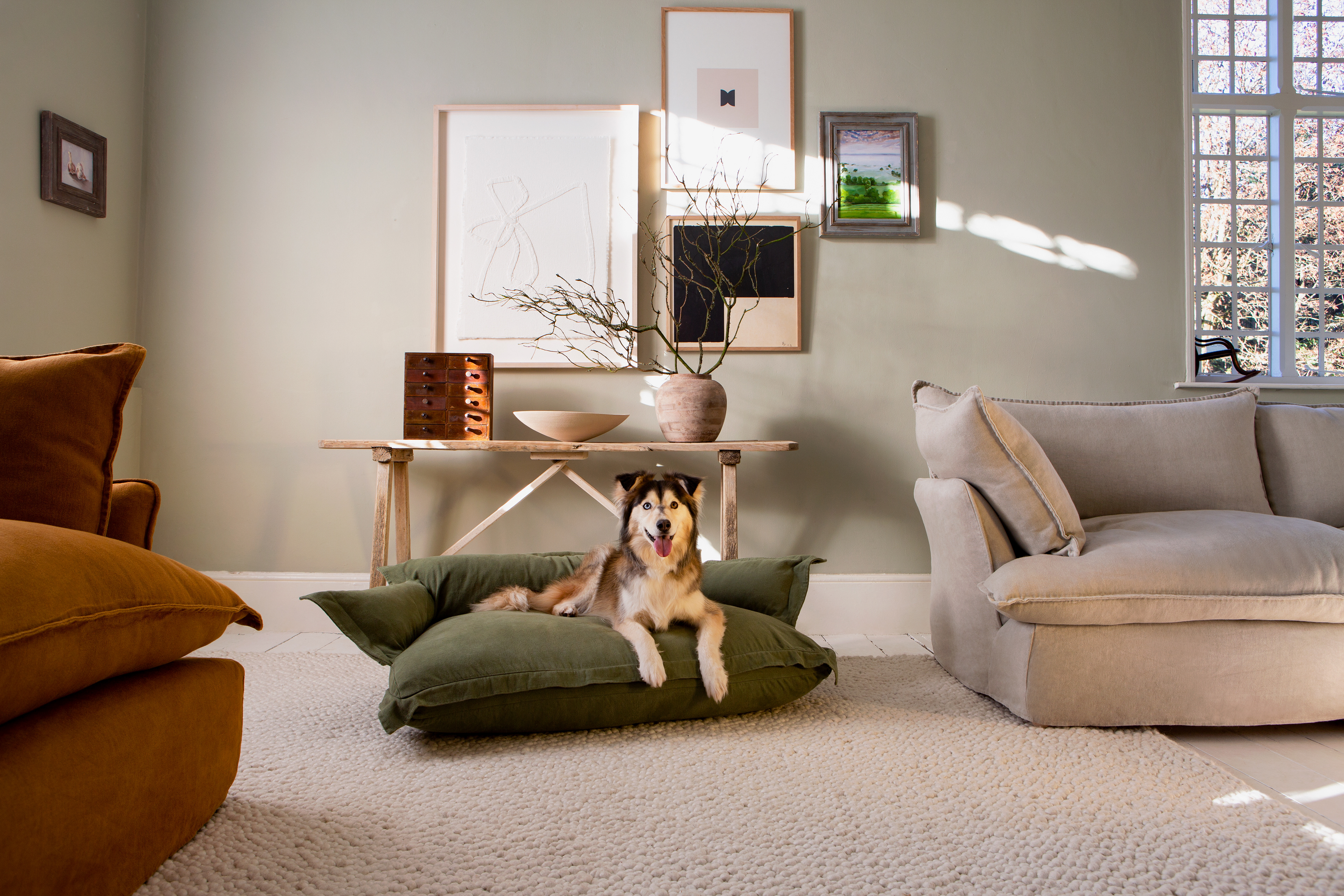 Malachite 100% Linen - Song Pillow Edge Dog Bed