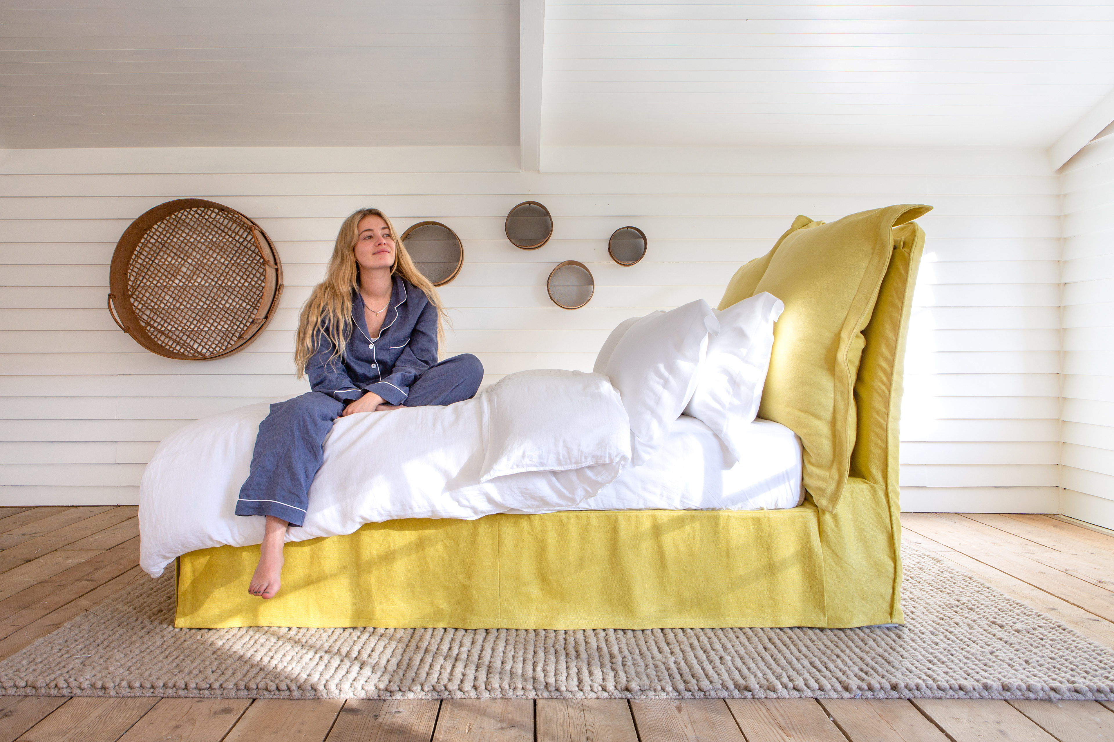 Citrine 100% Linen - Song Pillow Edge Headboard & Valance