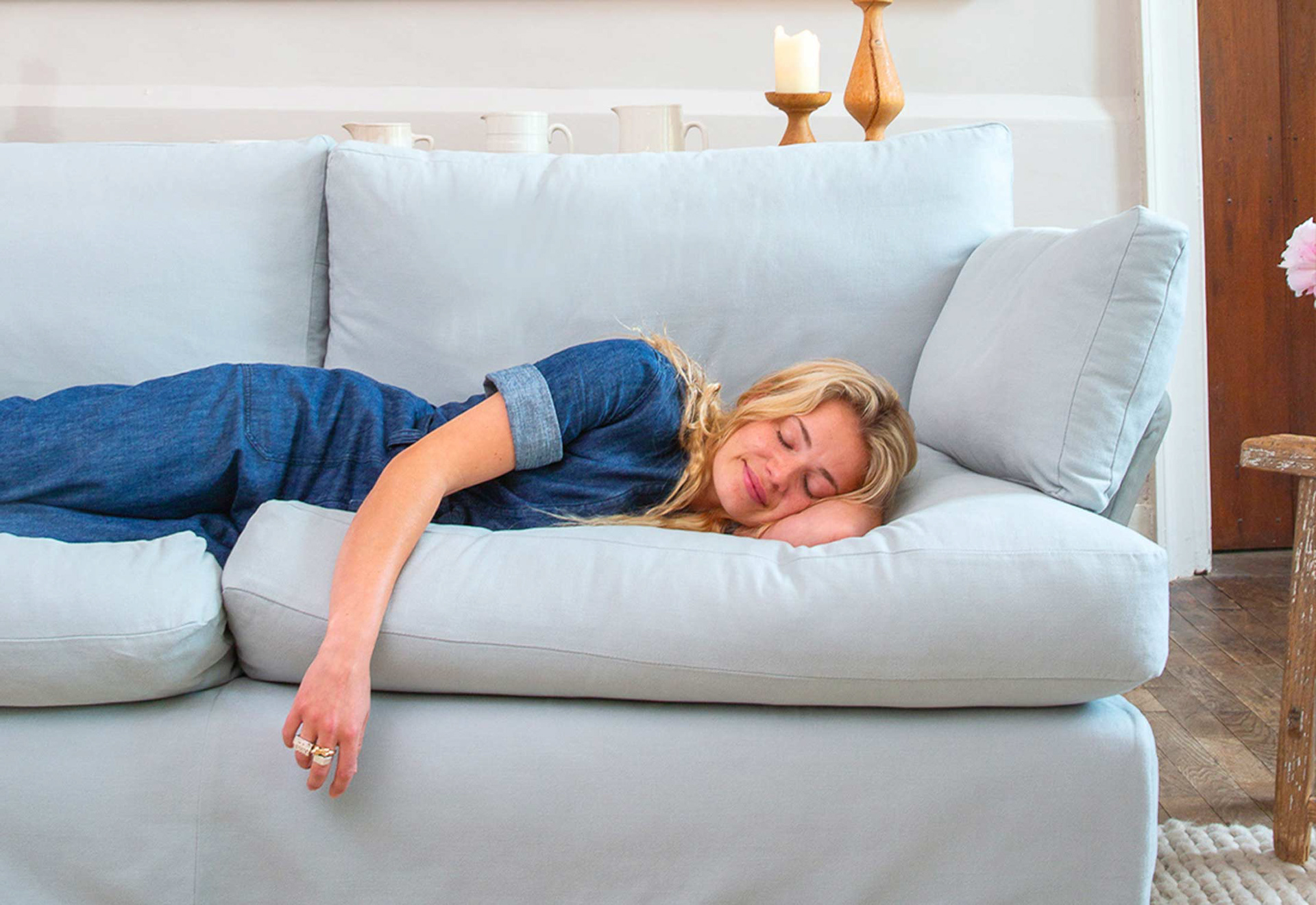 Silver Birch Grey Brushed Cotton - Otter Soft Edge Sofa