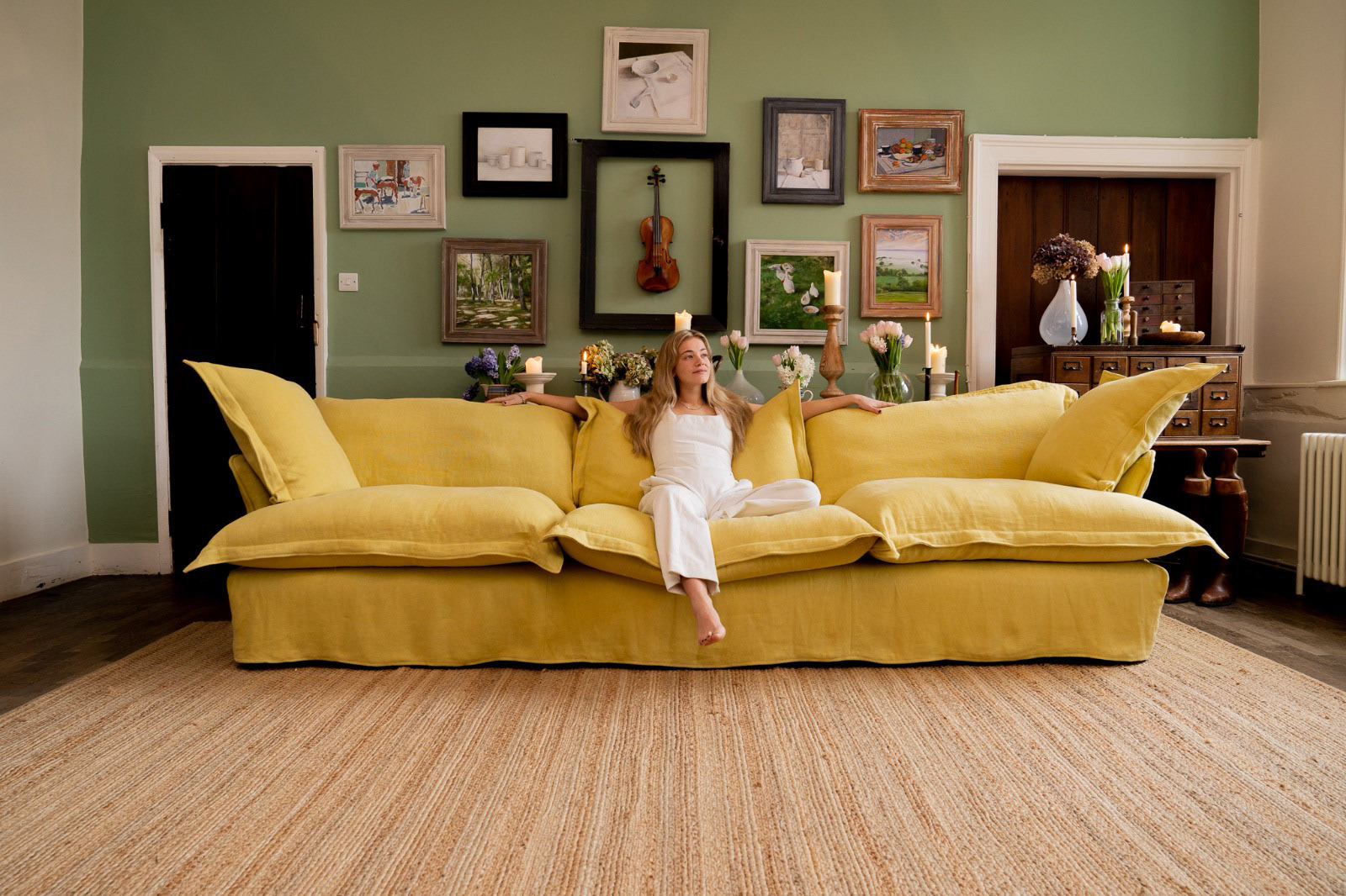 Citrine 100% Linen - Song Pillow Edge Large Sofa