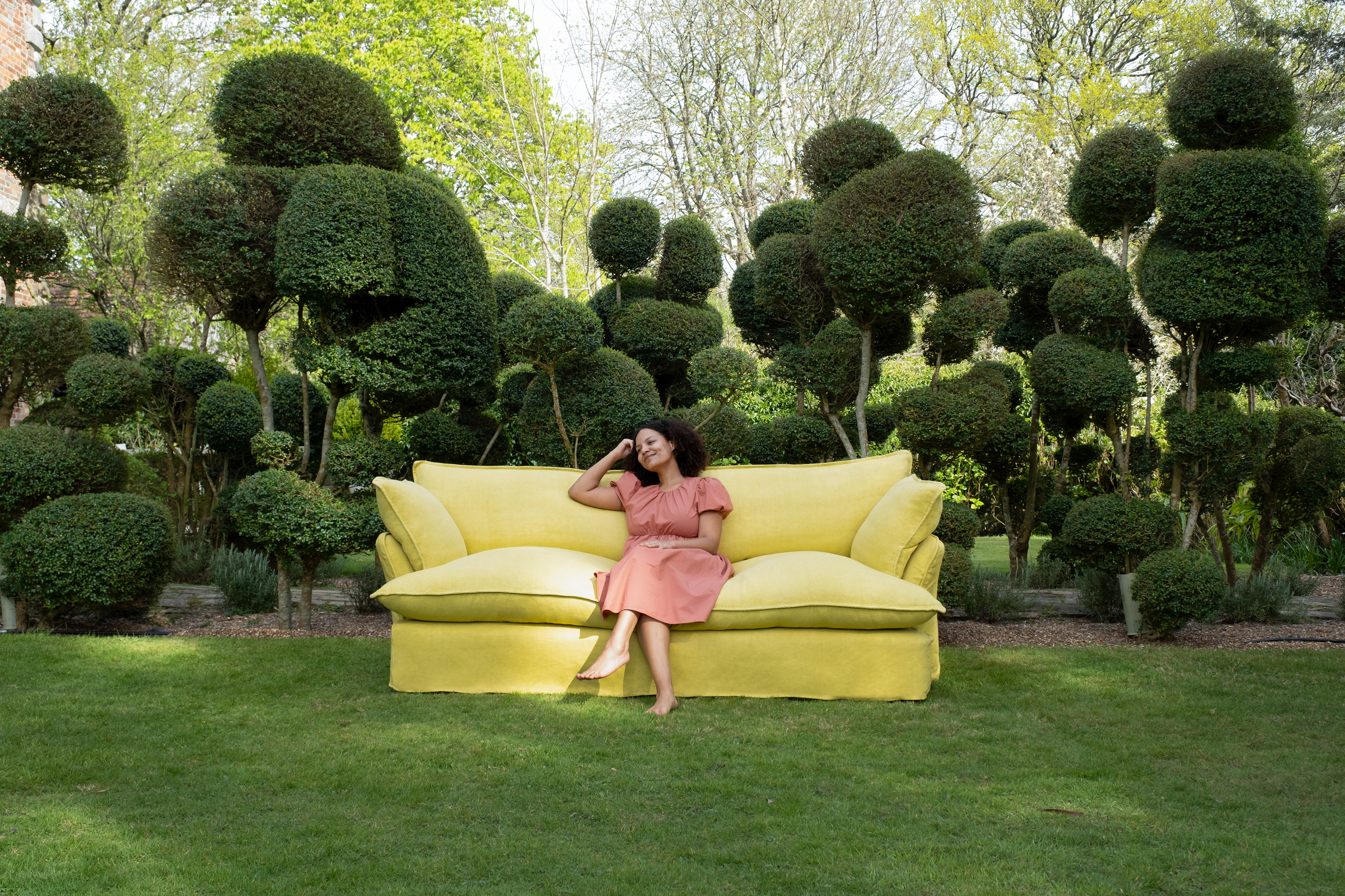 Citrine 100% Linen - Song Short Pillow Edge Sofa & Footstool