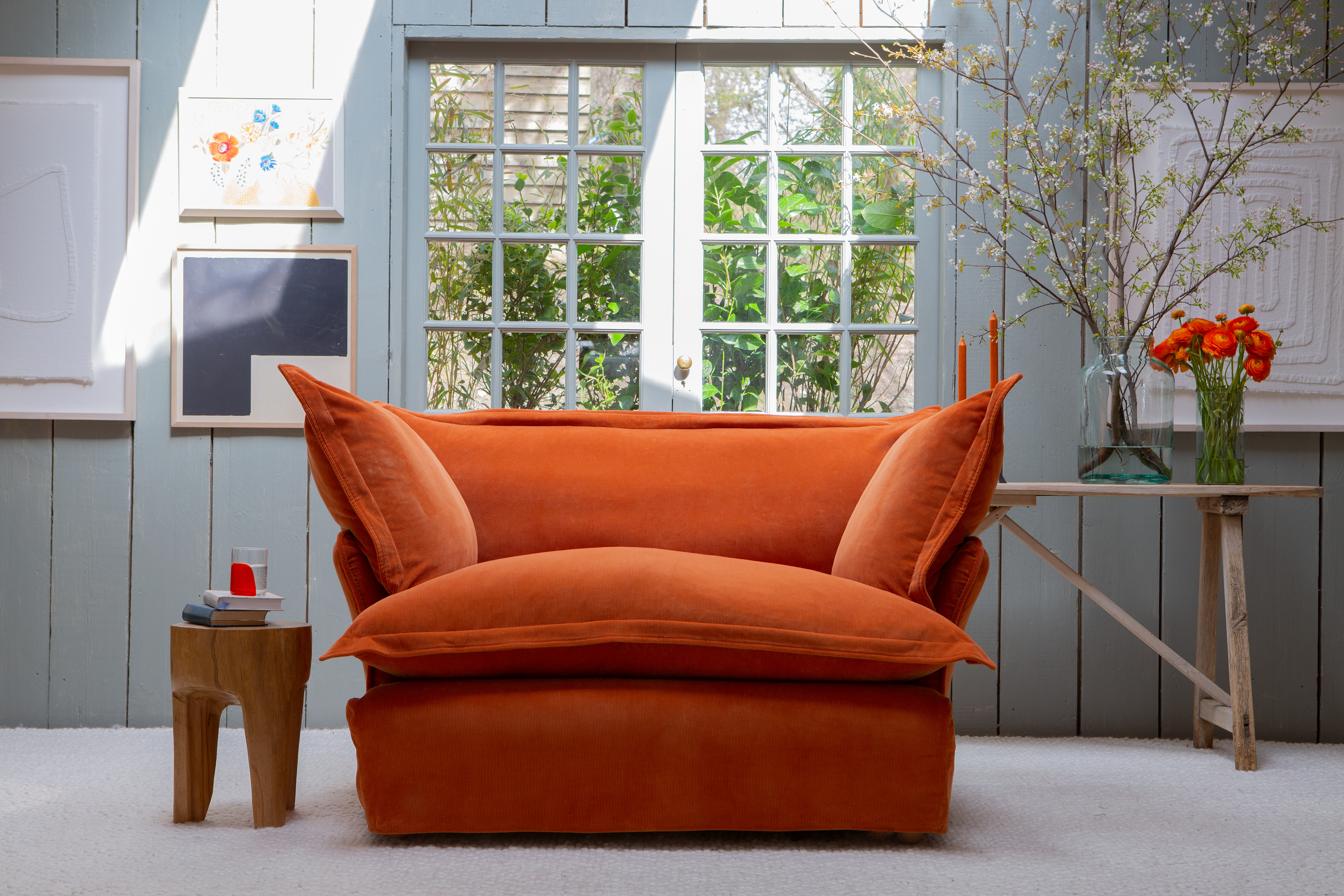 Burnt Orange Corduroy - Song Pillow Edge Love Seat