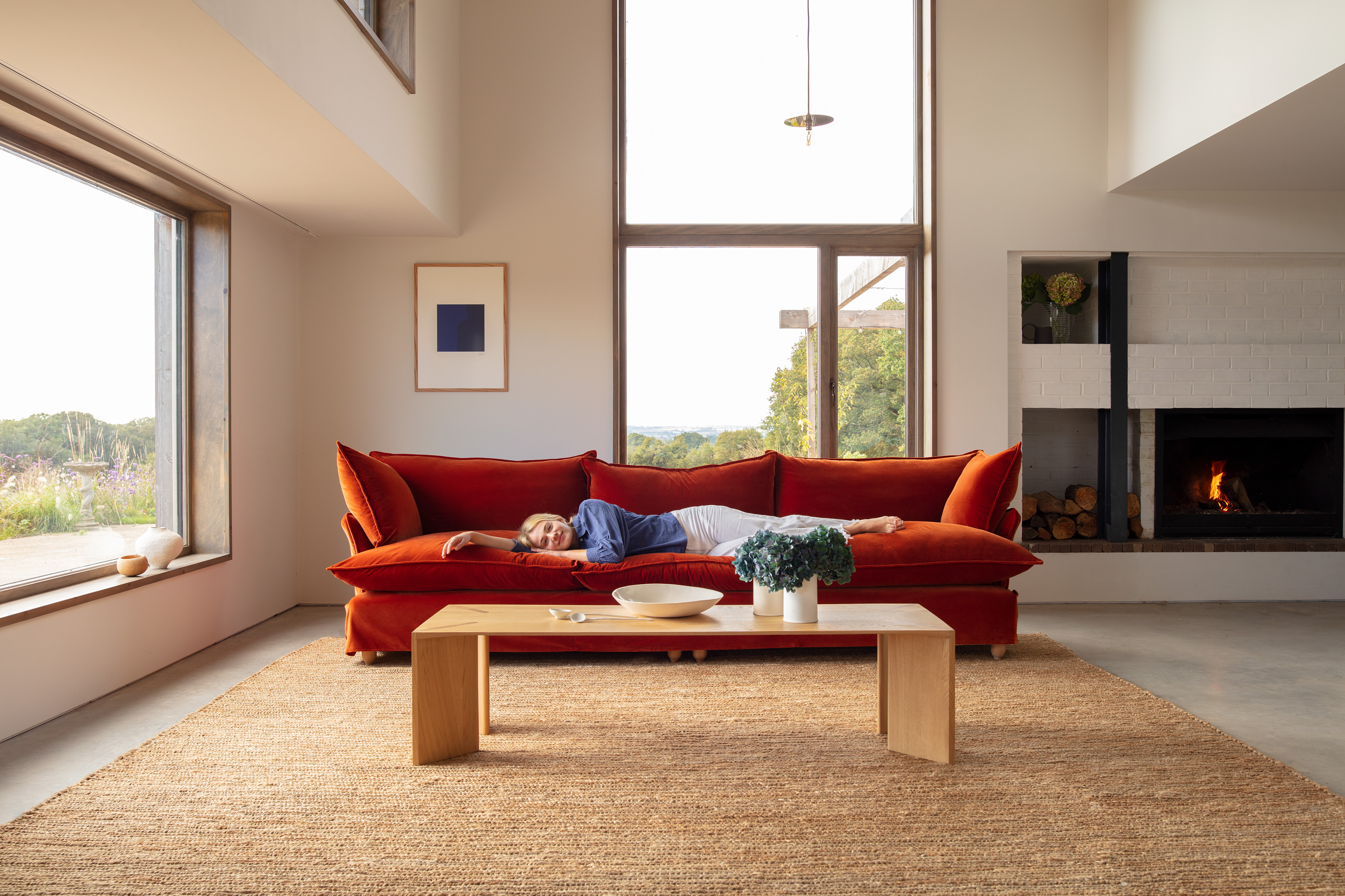 Paprika Velvet - Song Short Pillow Edge Large Sofa