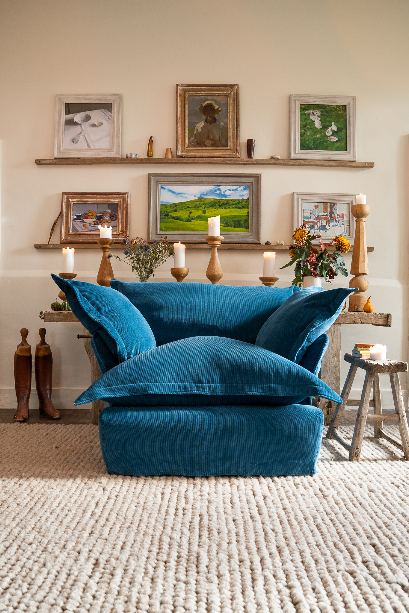 Peacock Corduroy - Song Pillow Edge Armchair