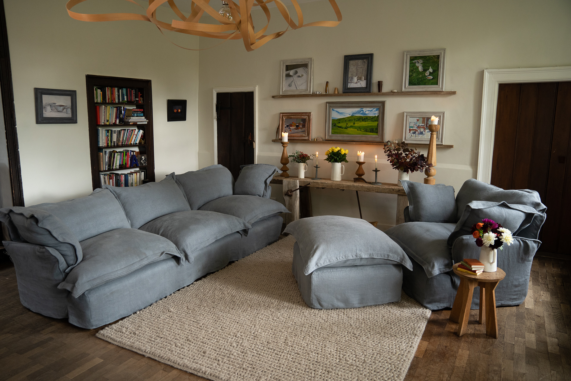 Granite 100% Linen - Song Pillow Edge Large Sofa