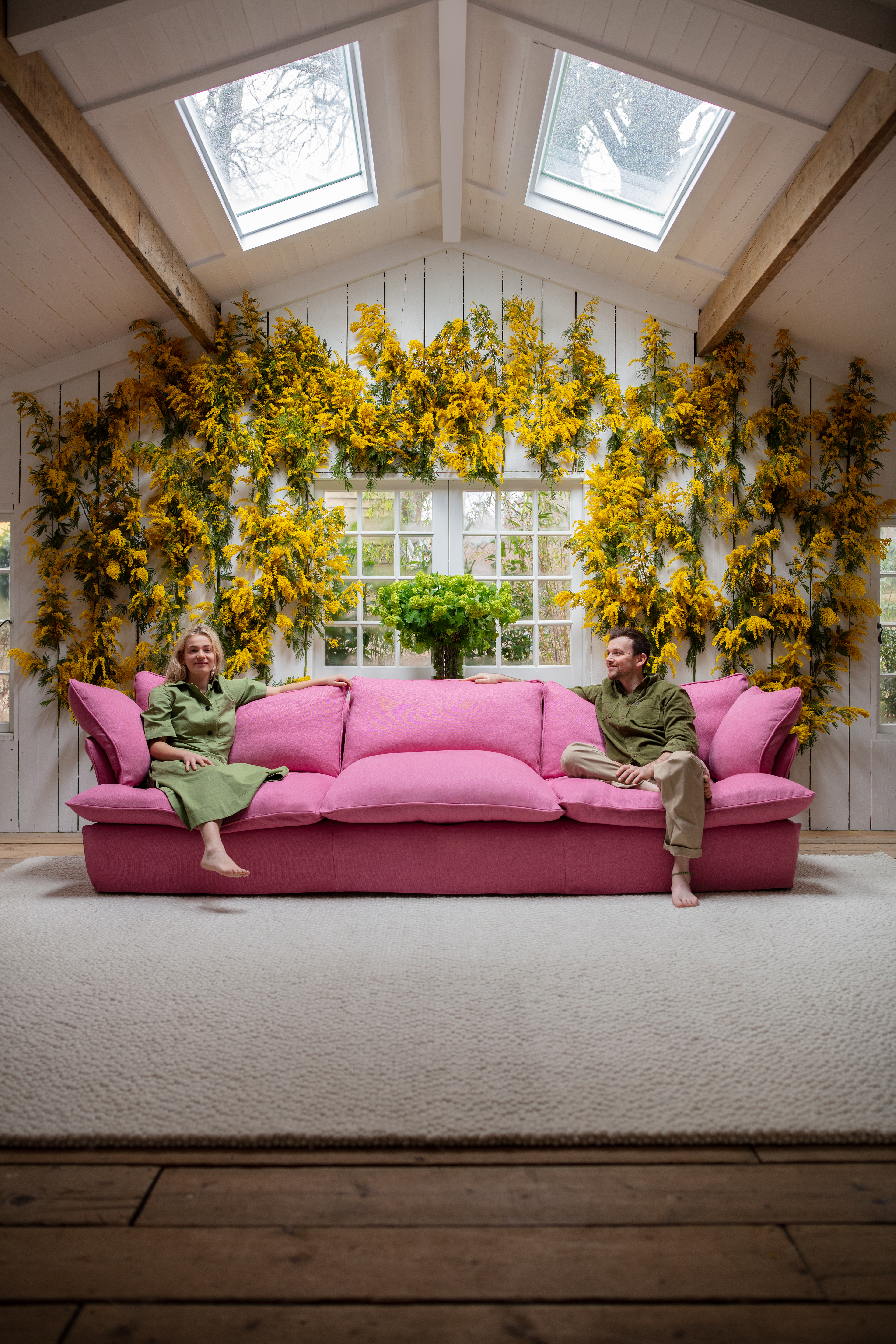 Rose Quartz 100% Linen - Marnie Piped Edge Large Sofa