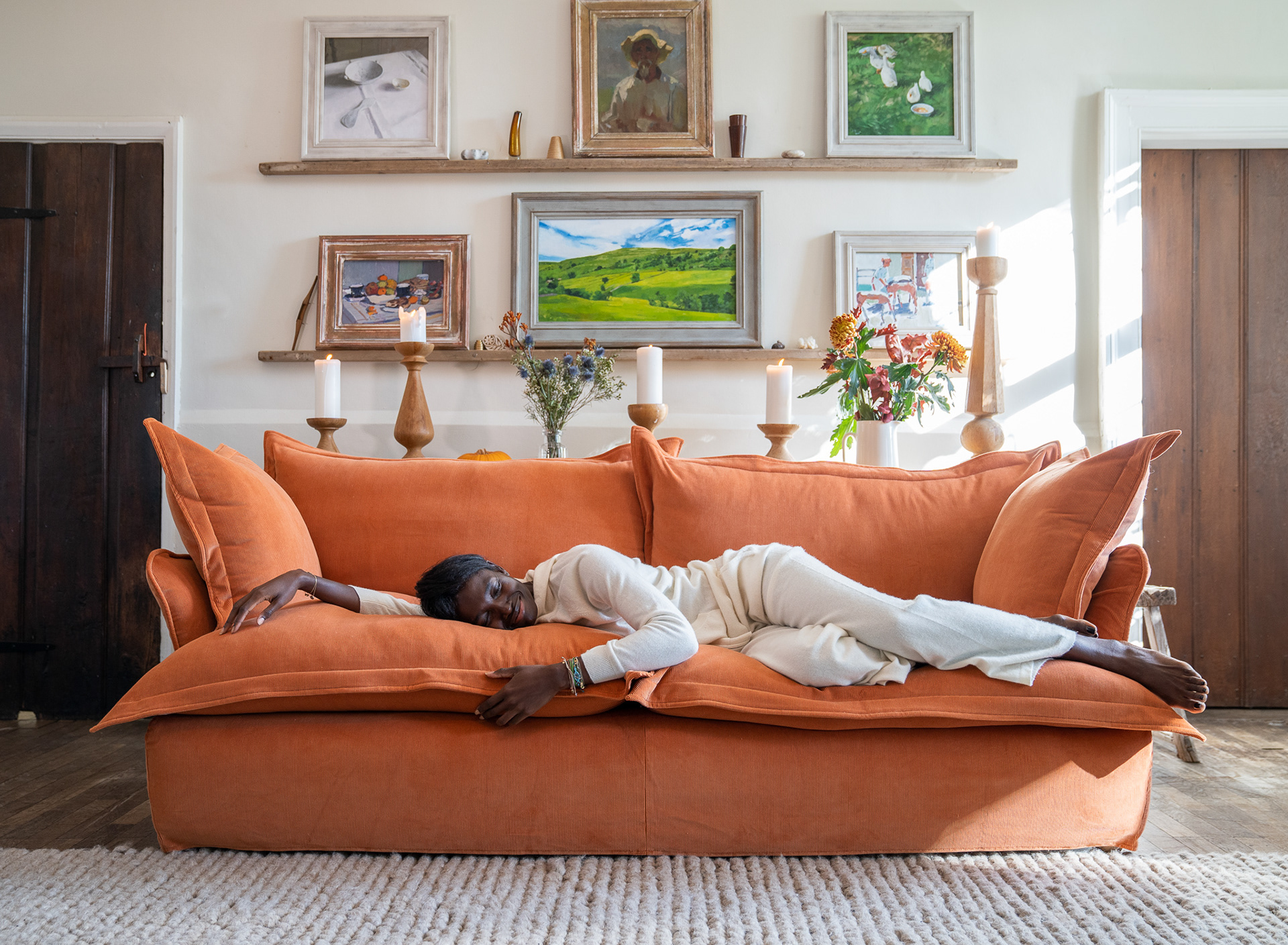 Burnt Orange Corduroy - Song Pillow Edge Sofa