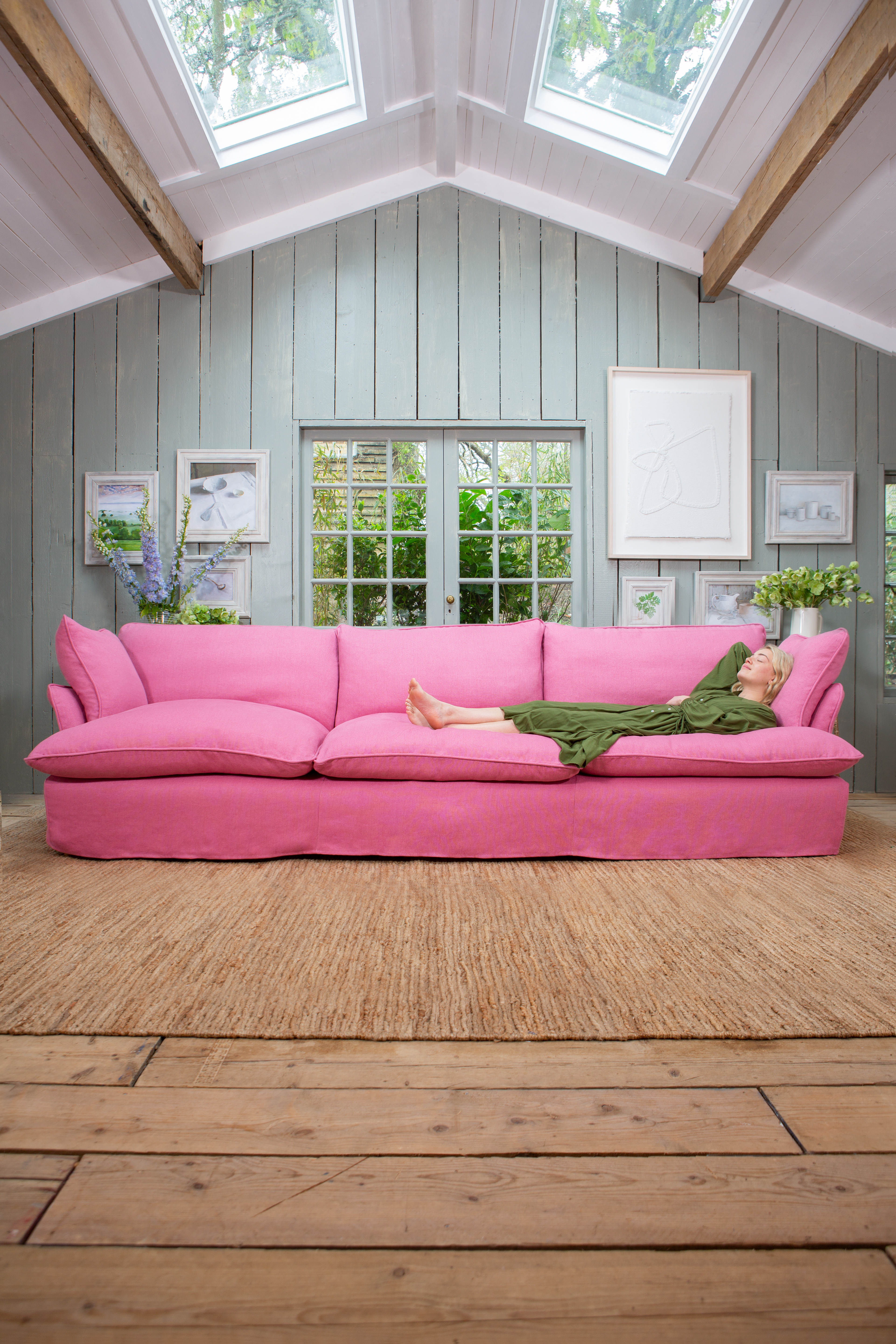 Rose Quartz 100% Linen - Marnie Piped Edge Large Sofa