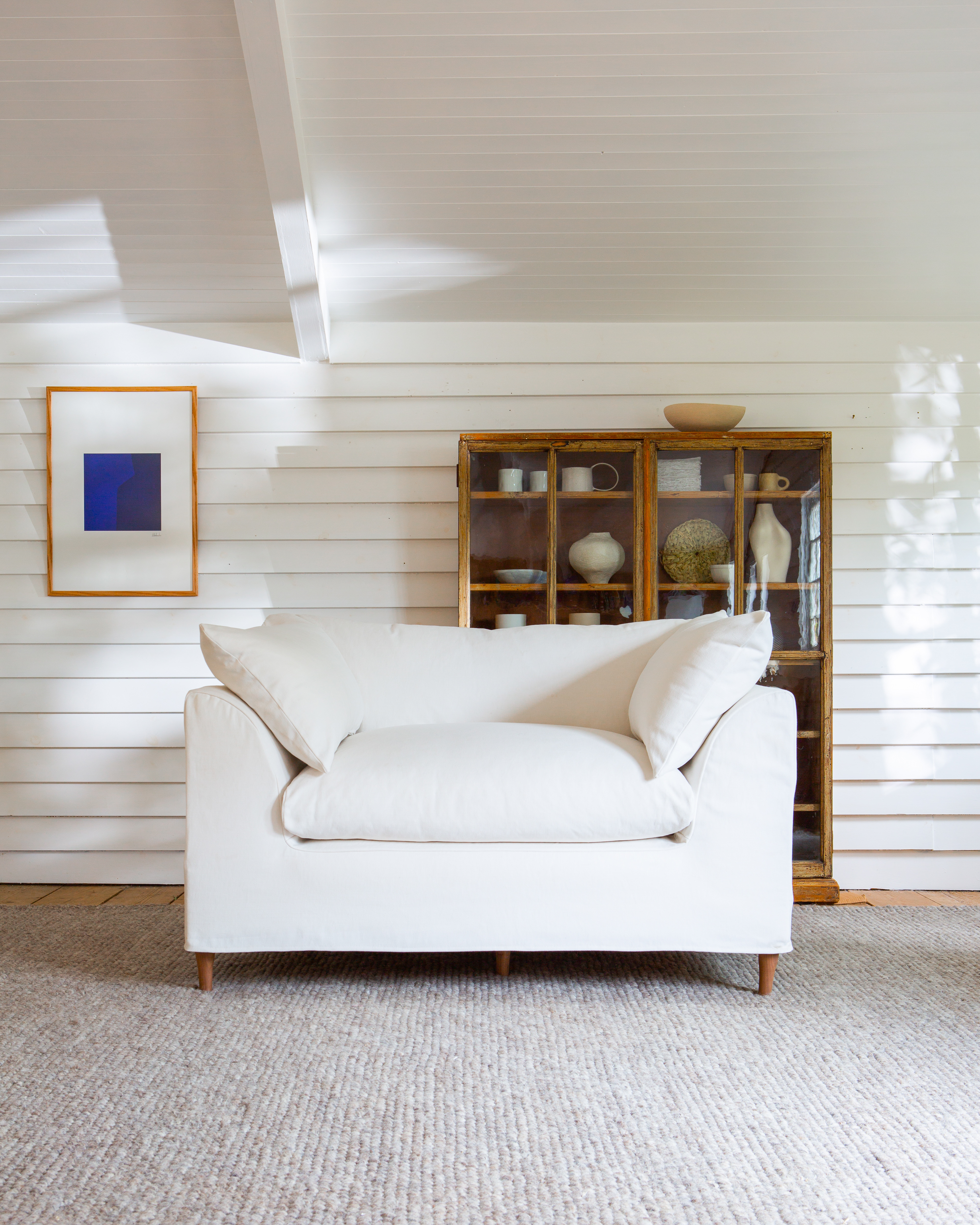 Moonflower White Brushed Linen Cotton - Orlando Love Seat