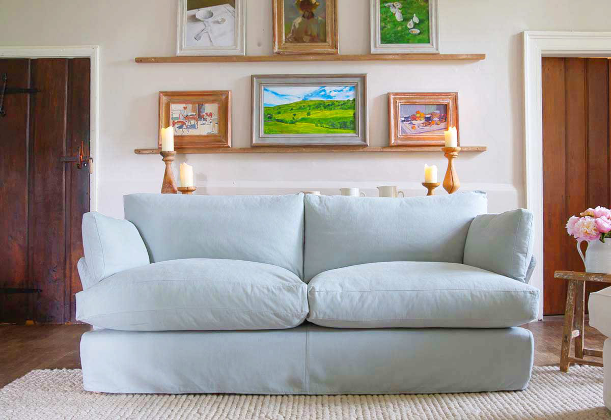 Silver Birch Grey Brushed Cotton - Otter Soft Edge Sofa