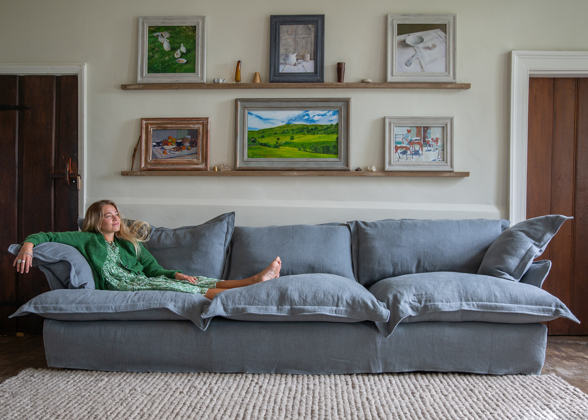Granite 100% Linen - Song Pillow Edge Large Sofa