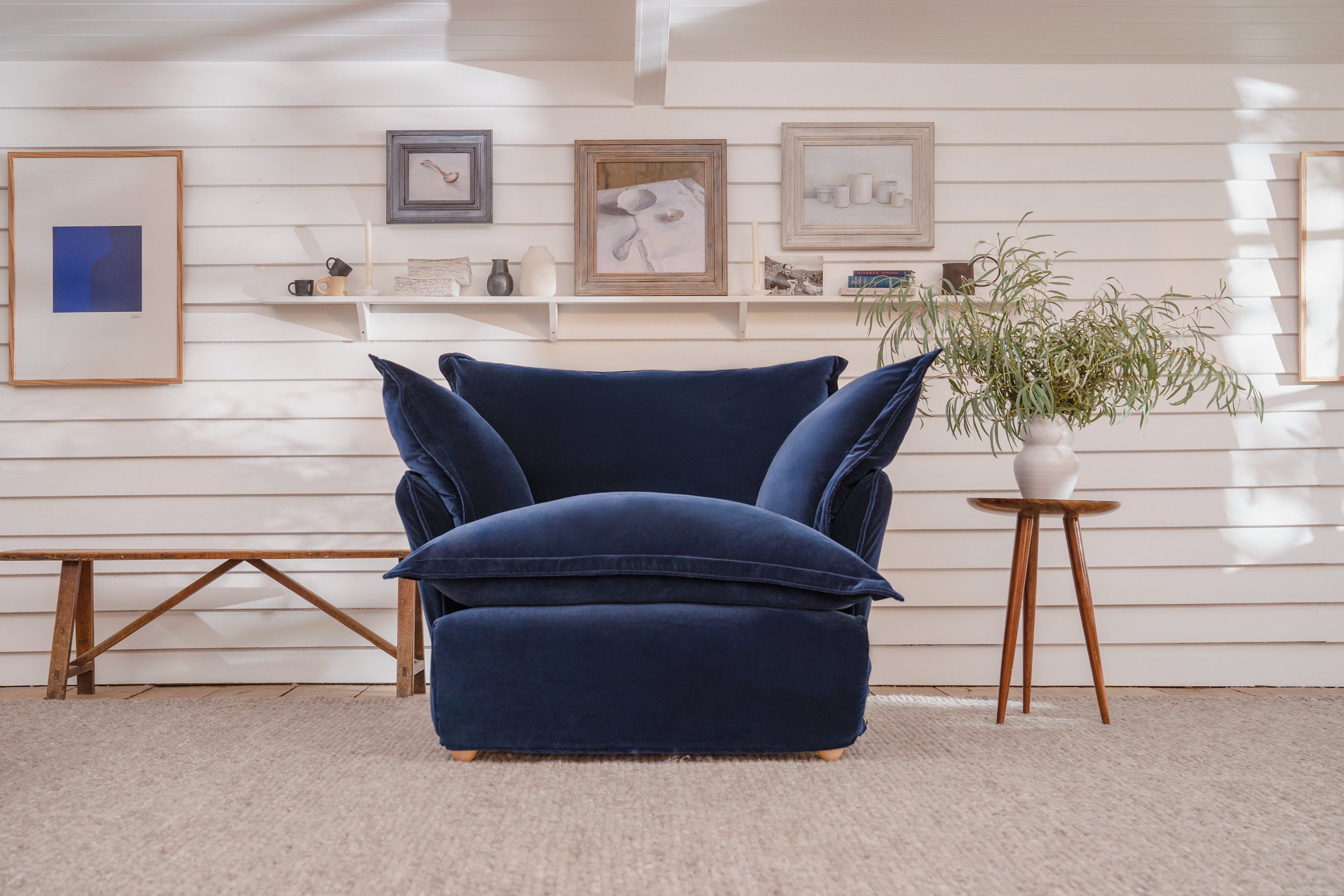 Indigo Spice Velvet - Song Pillow Edge Armchair