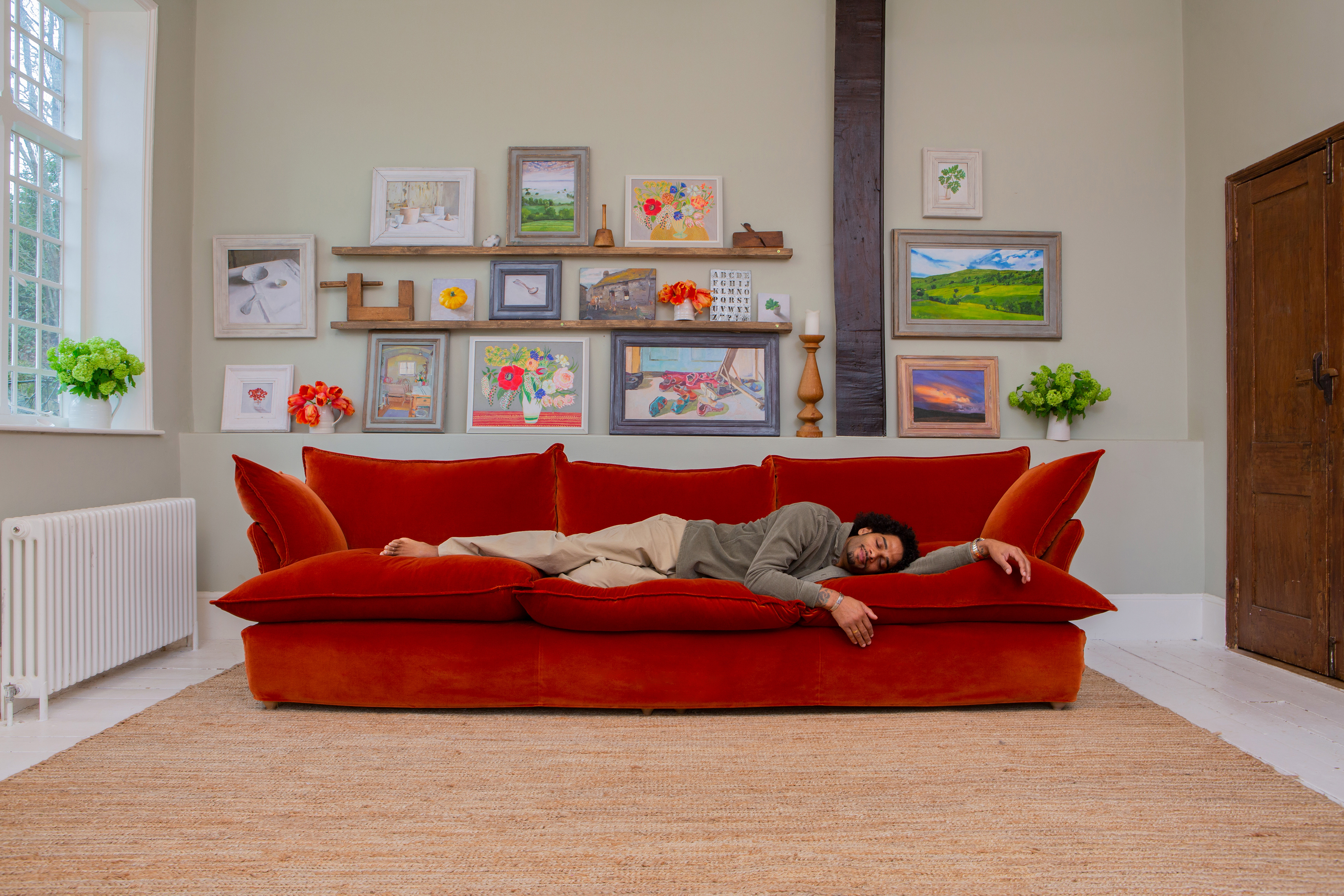 Paprika Velvet - Song Short Pillow Edge Large Sofa