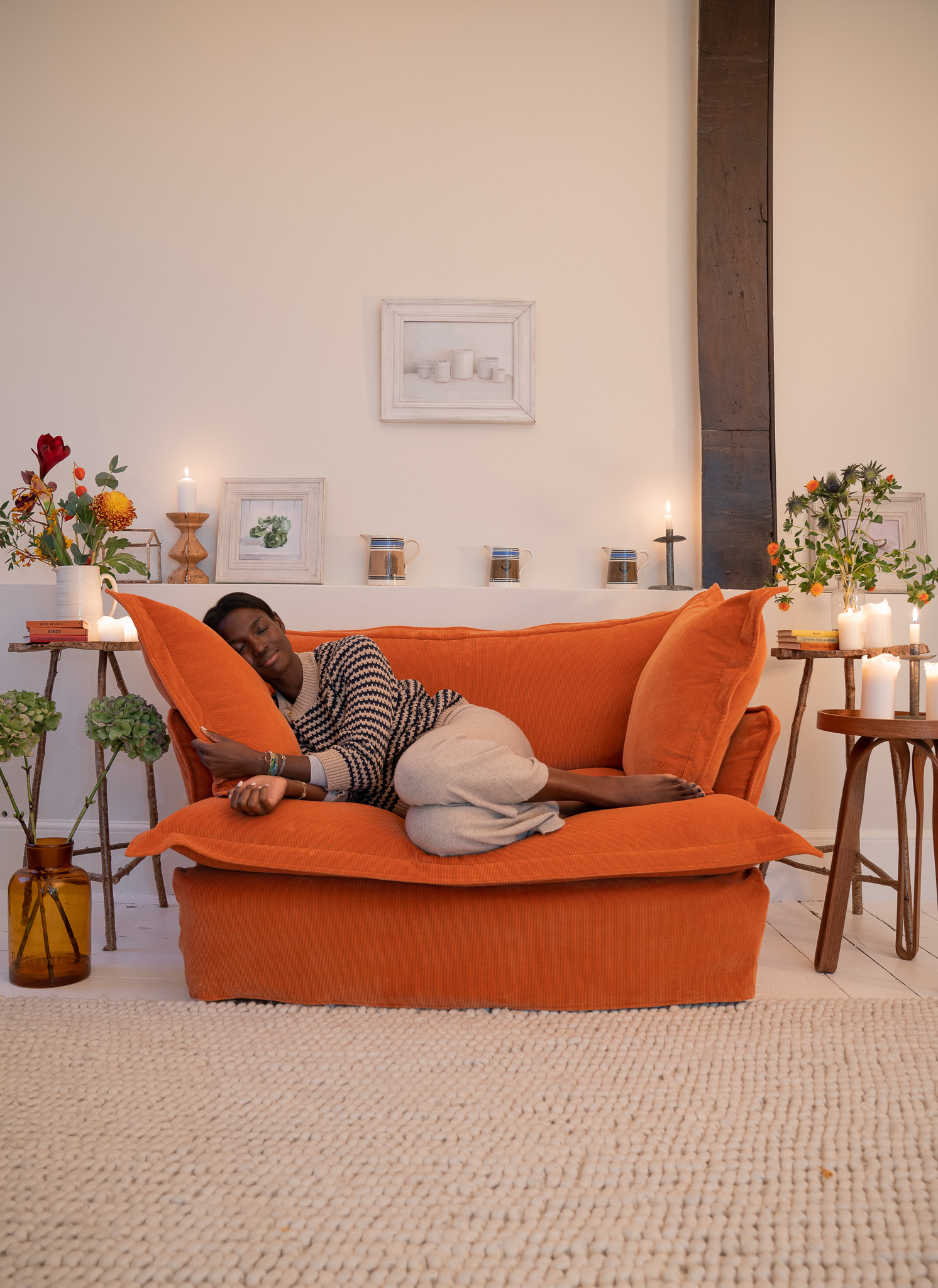 Burnt Orange Corduroy - Song Pillow Edge Love Seat