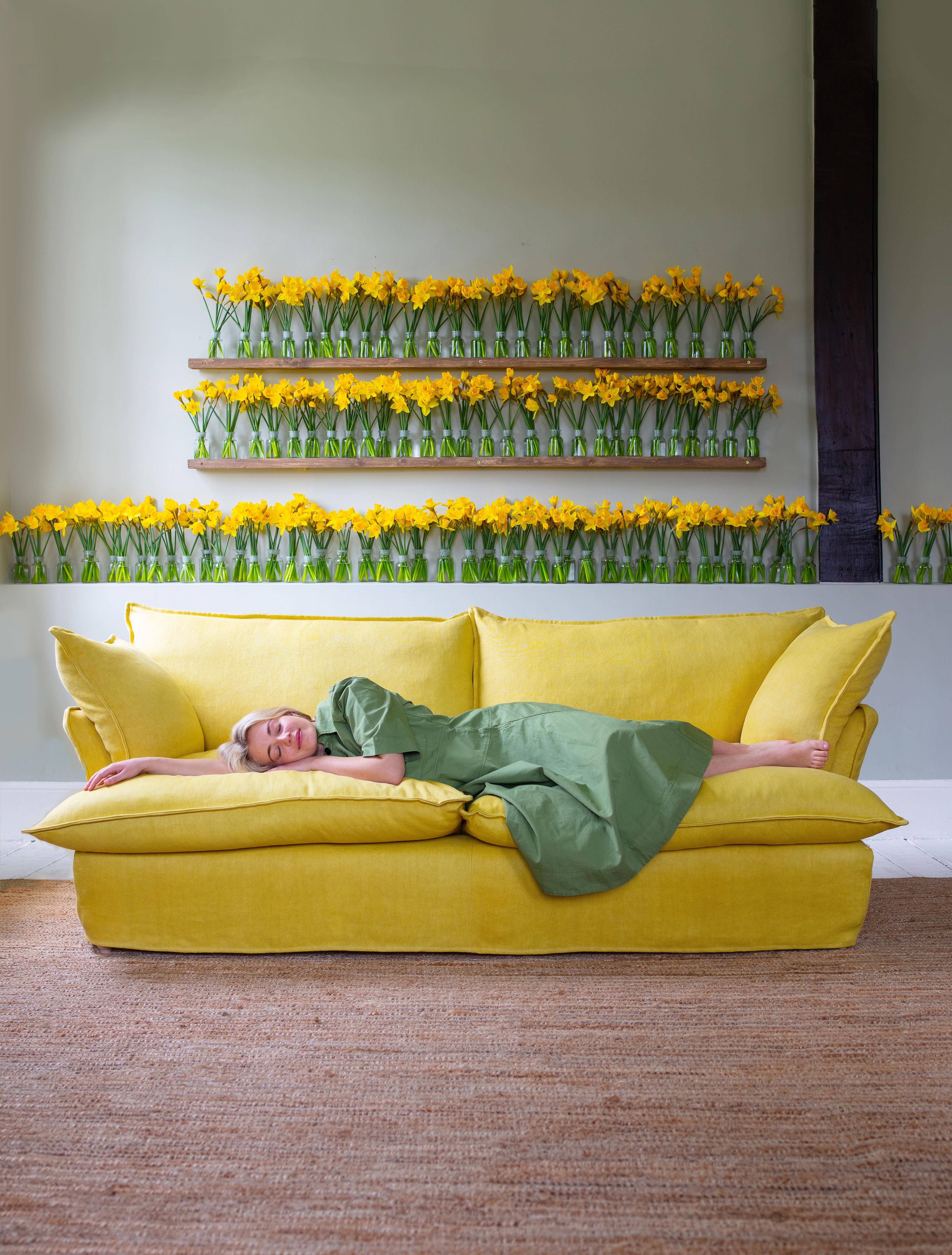 Citrine 100% Linen - Song Short Pillow Edge Sofa & Footstool