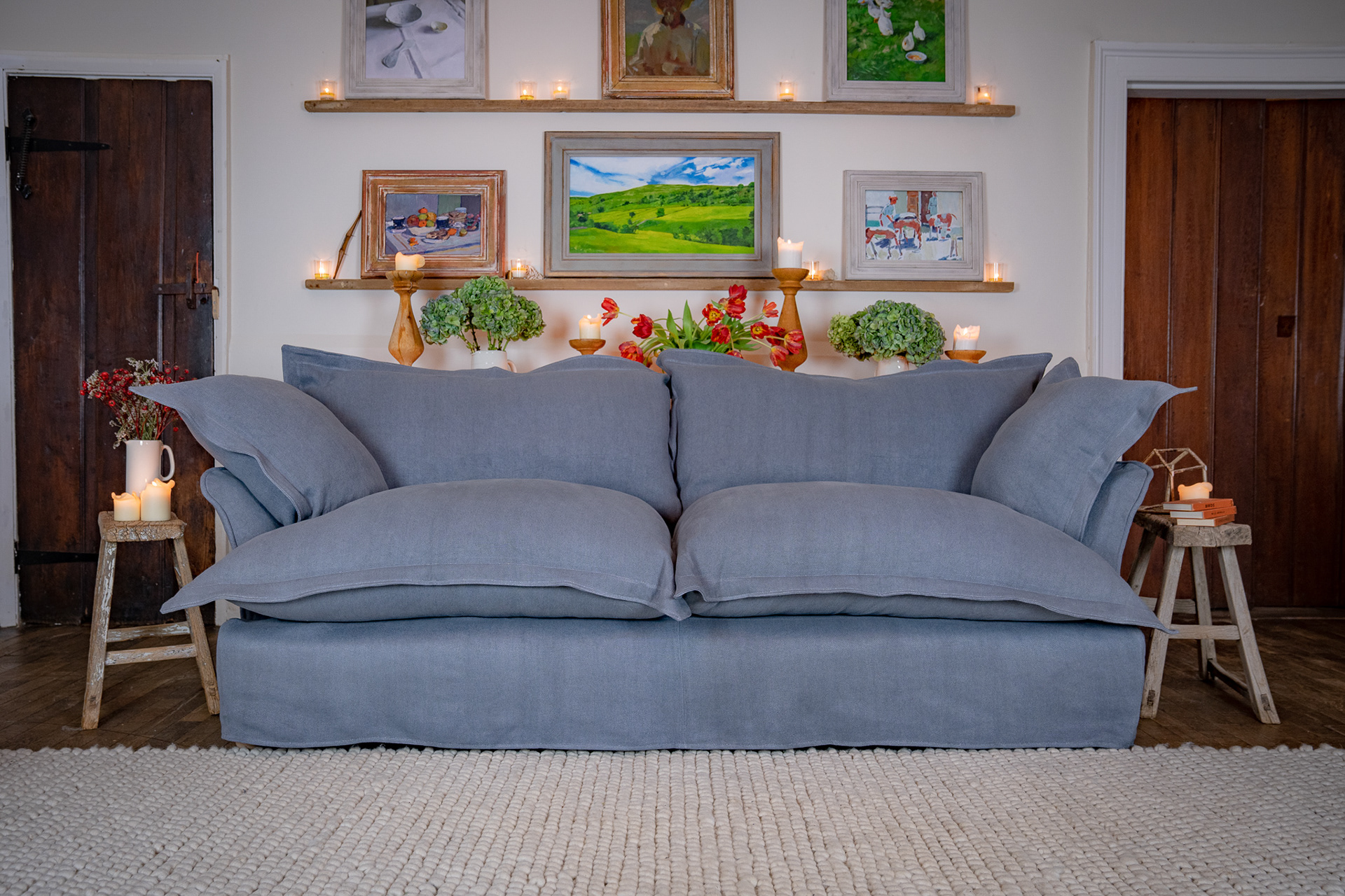 Granite 100% Linen - Song Pillow Edge Sofa