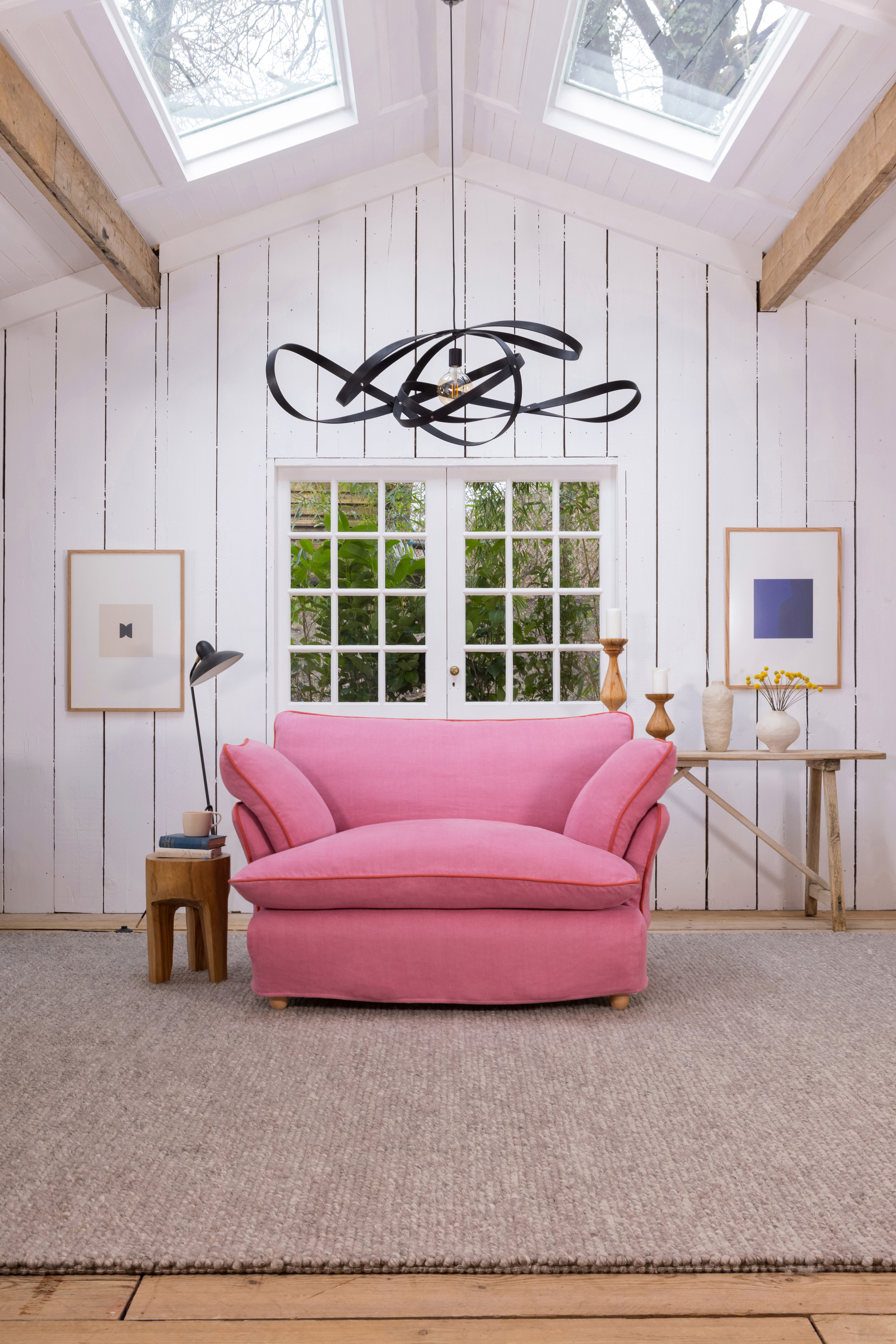 Rose Quartz/Garnet 100% Linen - Marnie Contrast Piped Love Seat