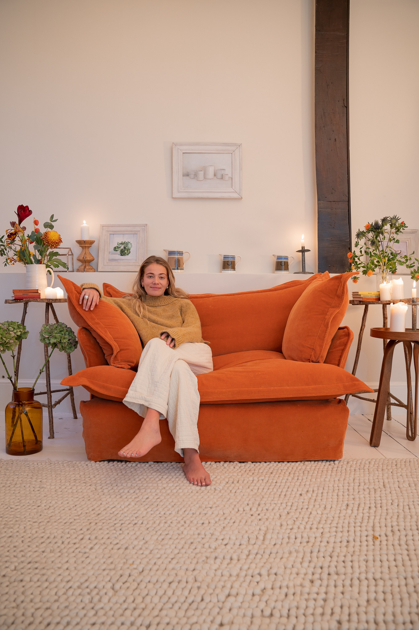 Burnt Orange Corduroy - Song Pillow Edge Love Seat