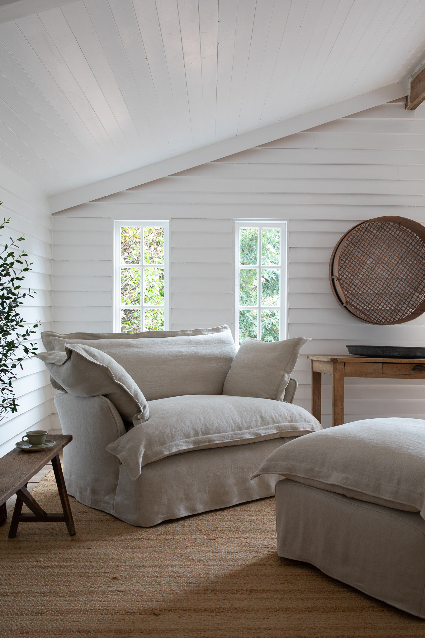 Sunstone 100% Linen - Song Pillow Edge Love Seat & Footstool