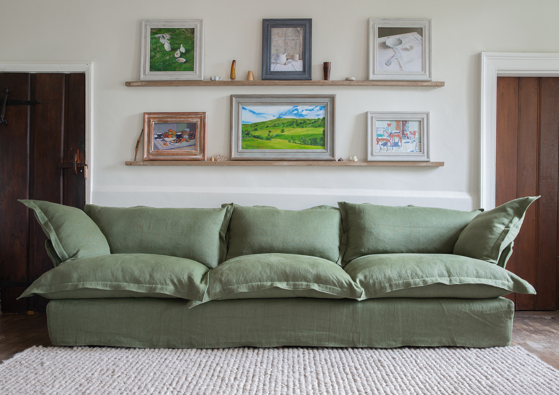 Malachite 100% Linen - Song Pillow Edge Large Sofa