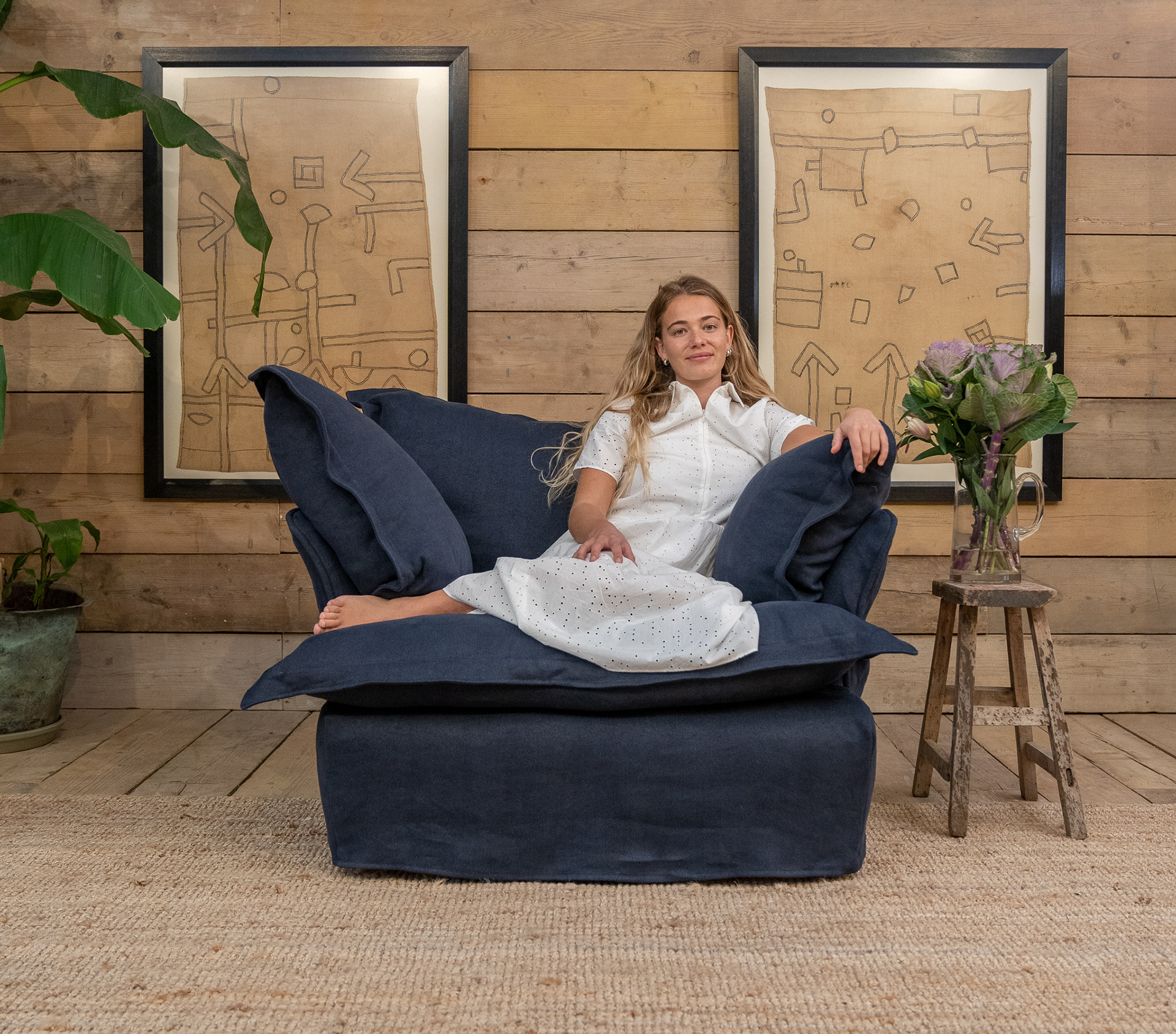 Obsidian 100% Linen - Song Pillow Edge Armchair