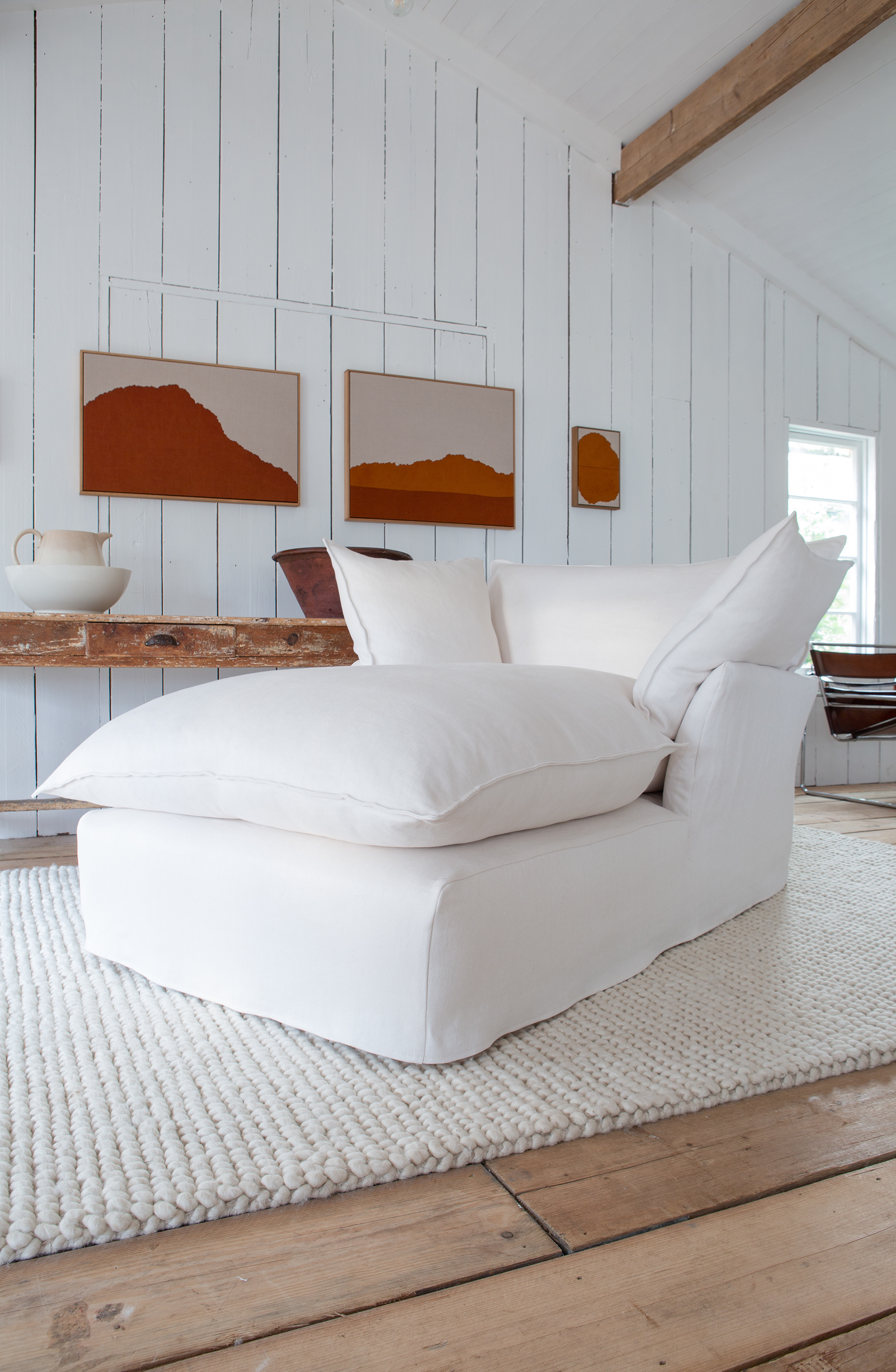 Moonstone 100% Linen - Marnie Piped Edge Armchair Chaise