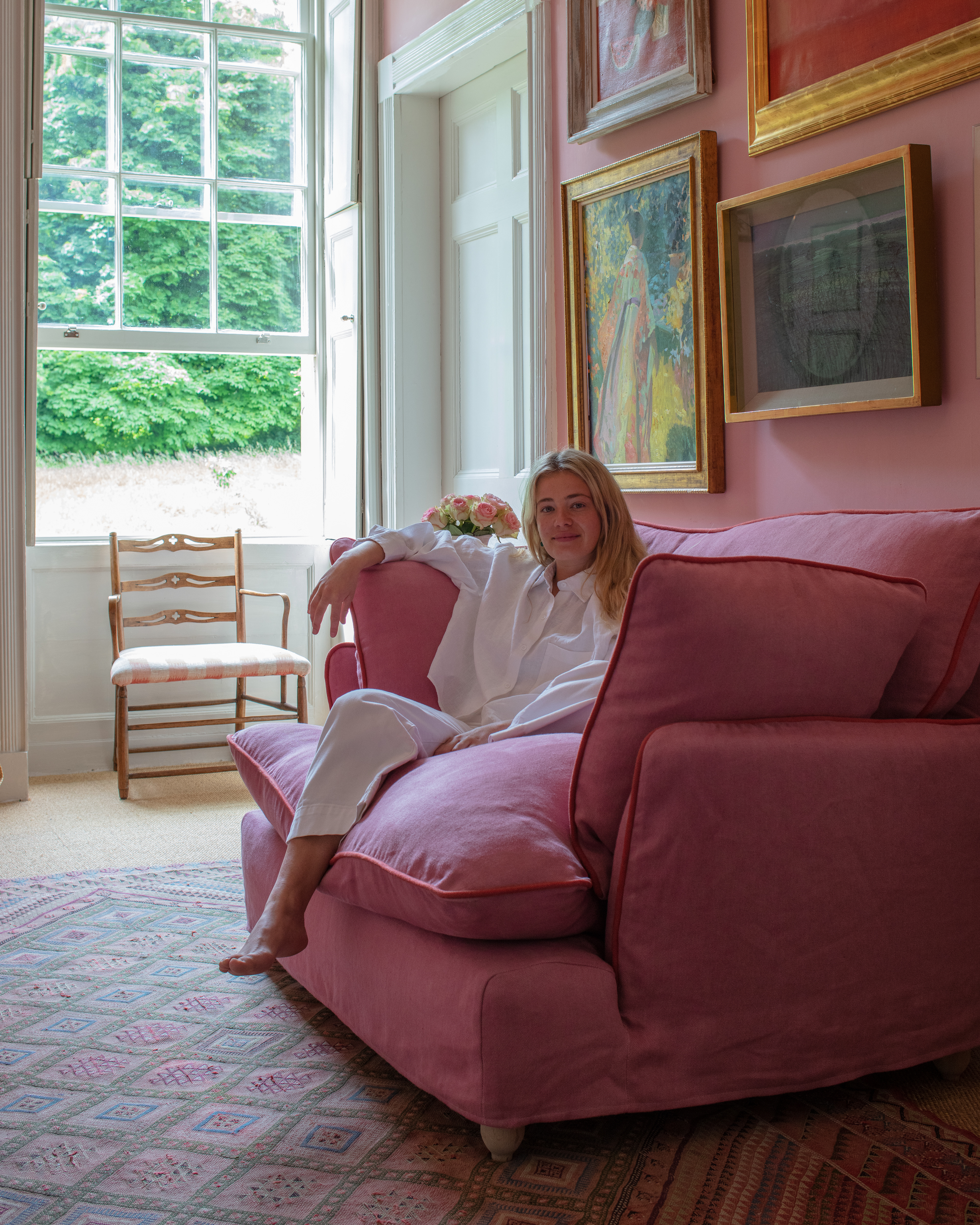 Rose Quartz/Garnet 100% Linen - Marnie Contrast Piped Love Seat