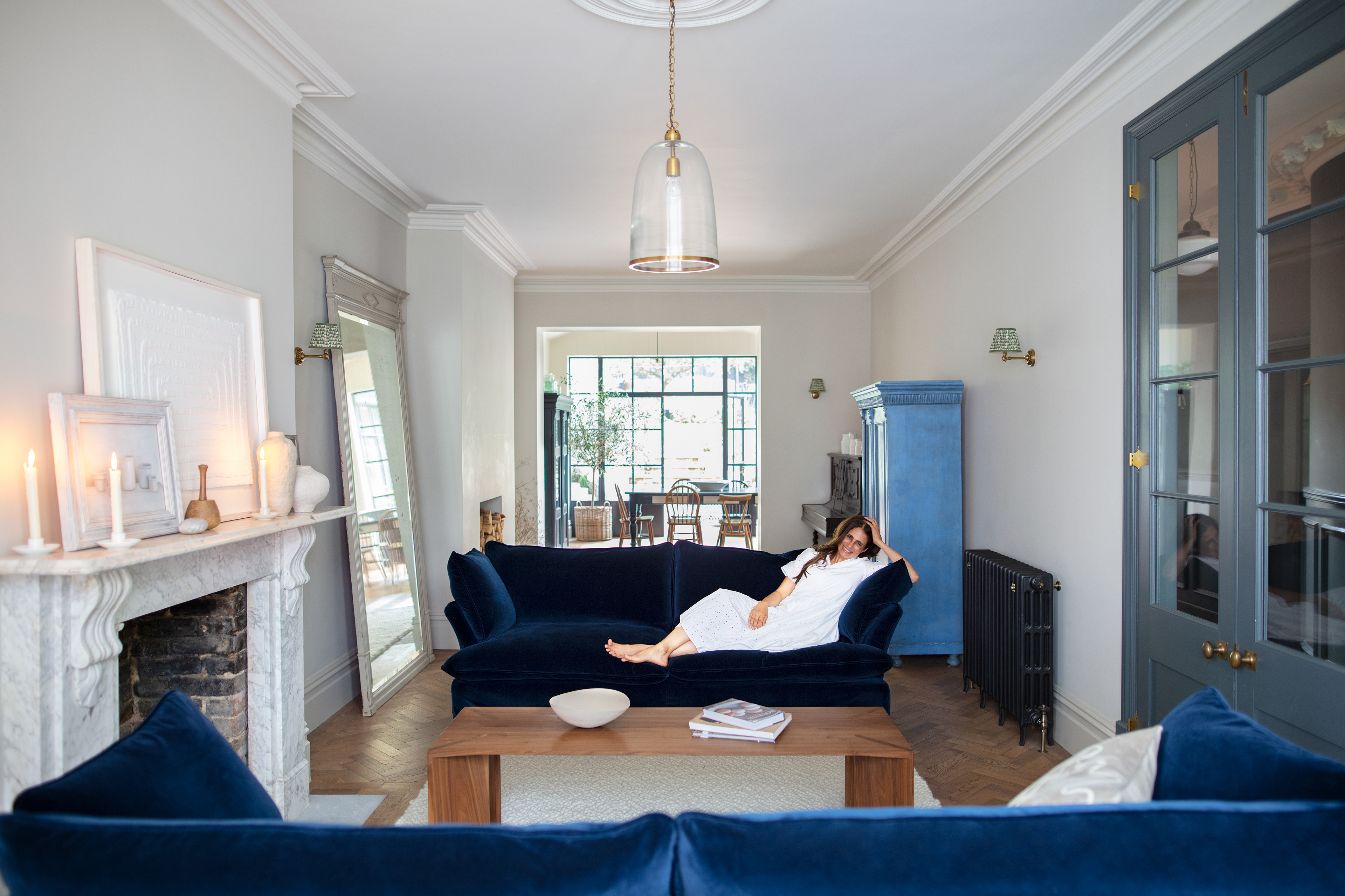 Indigo Spice Velvet - Marnie Piped Edge Sofa