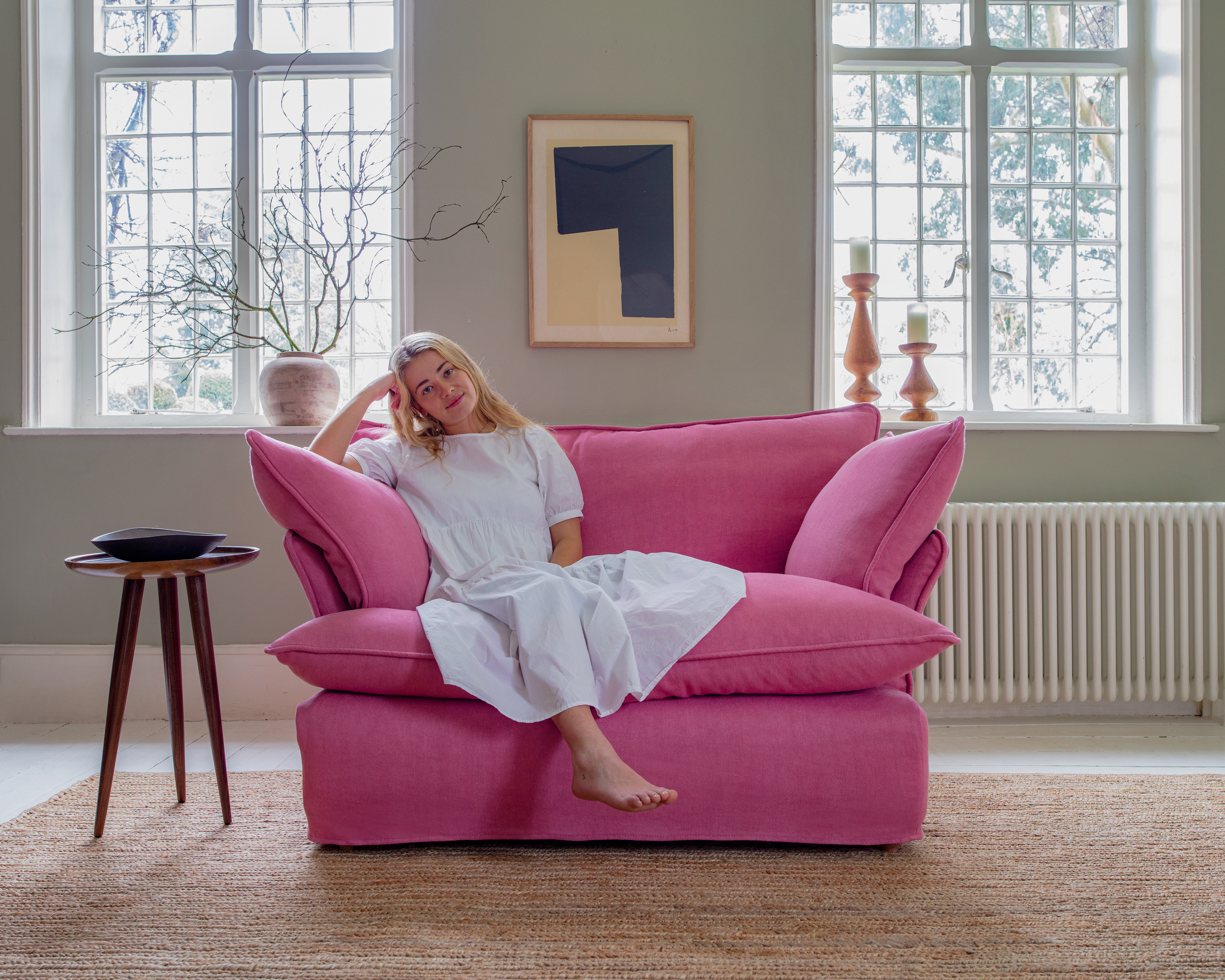 Rose Quartz 100% Linen - Marnie Piped Love Seat