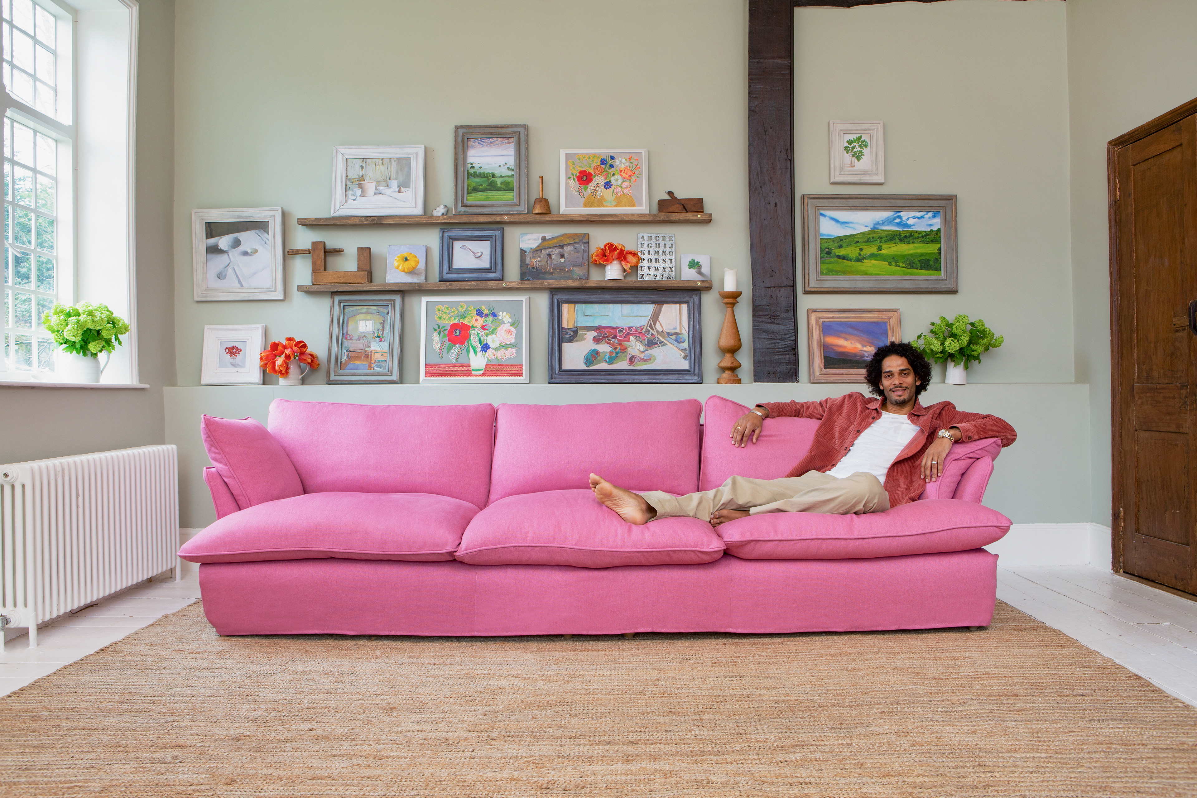 Rose Quartz 100% Linen - Marnie Piped Edge Large Sofa