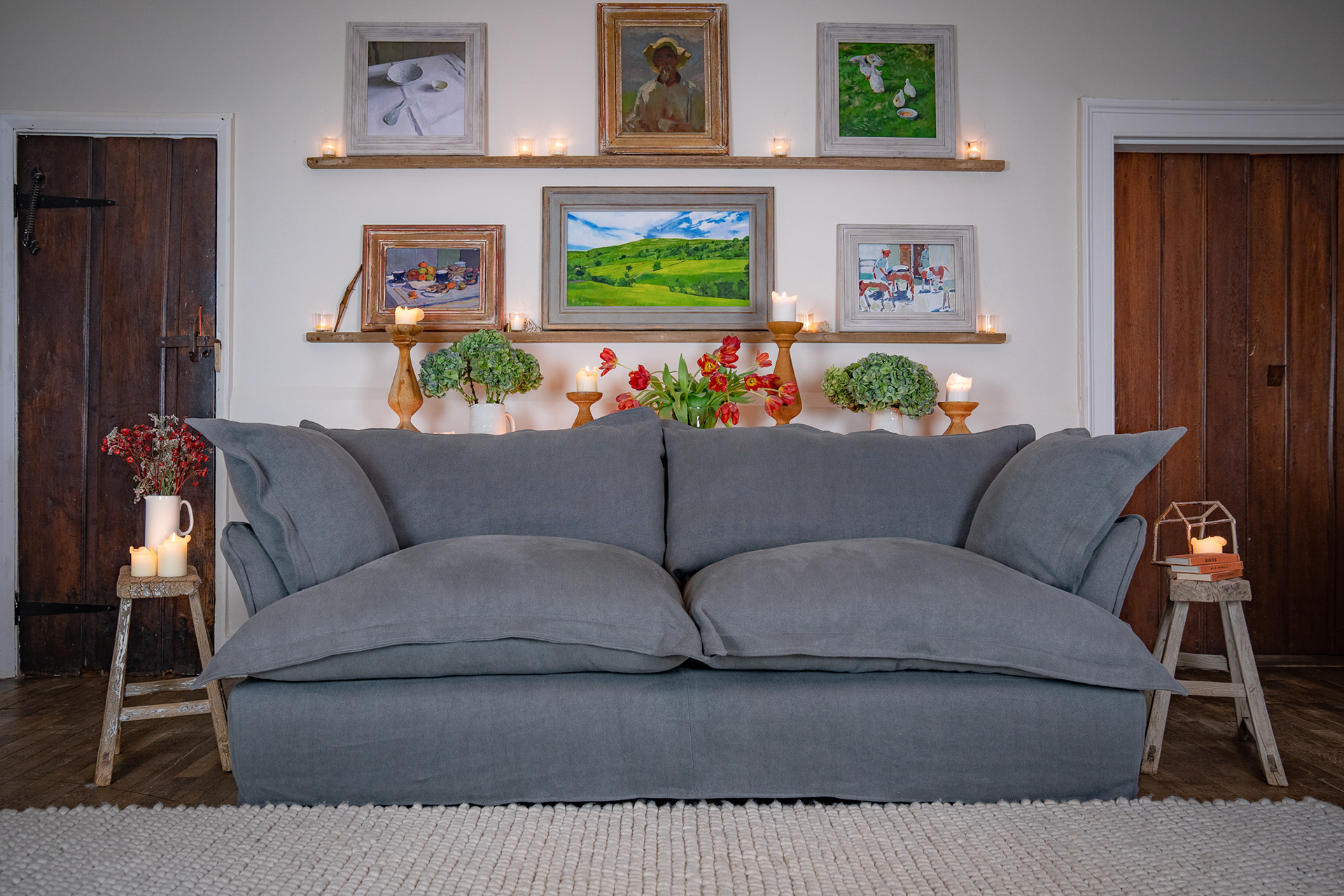 Graphite 100% Linen - Song Pillow Edge Sofa