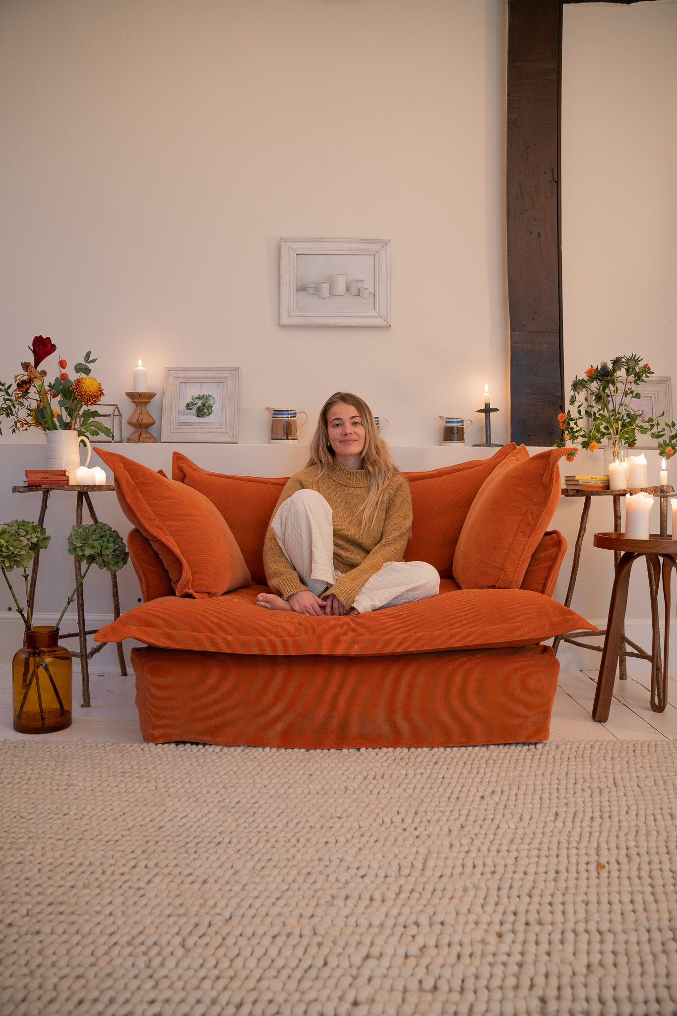 Burnt Orange Corduroy - Song Pillow Edge Love Seat